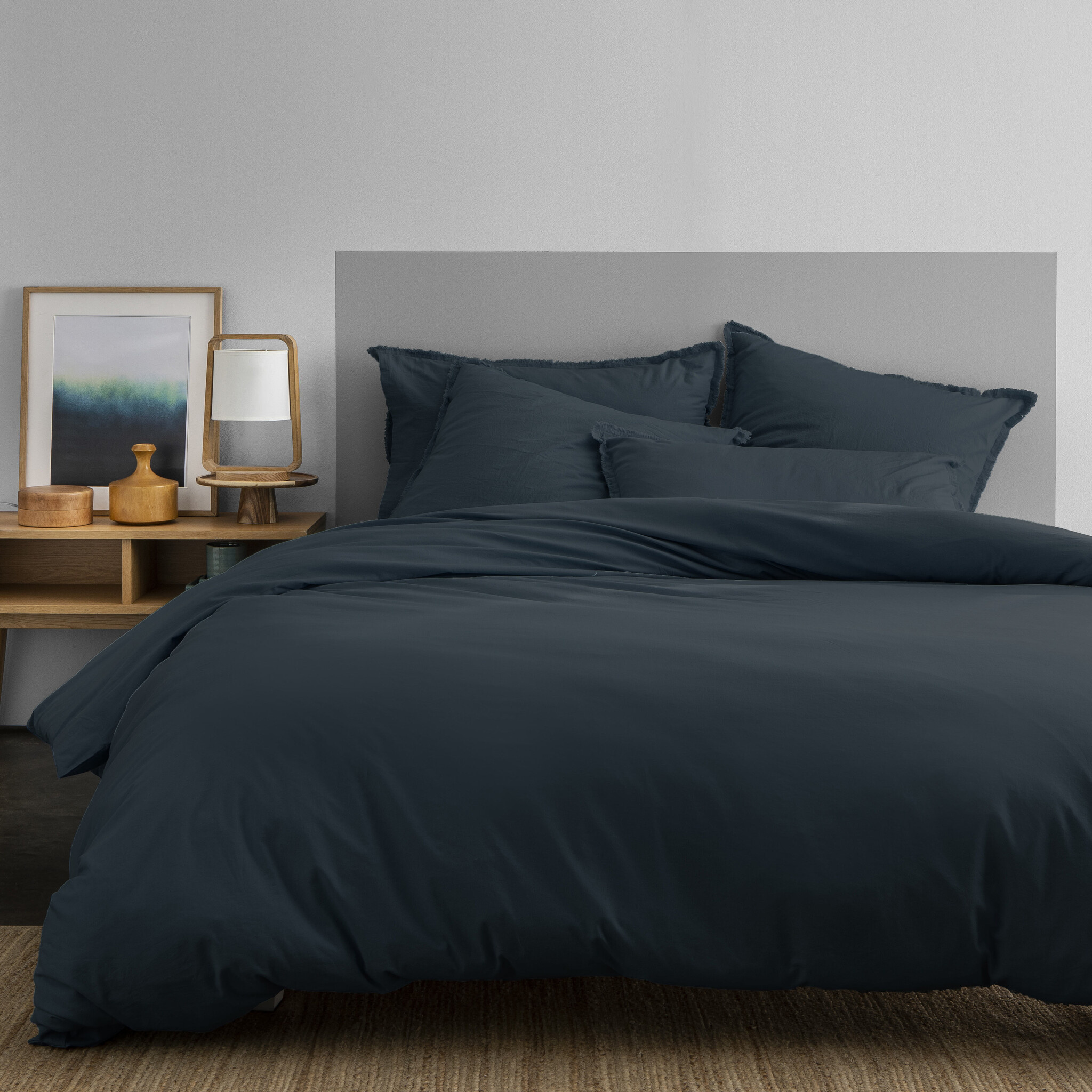 Matt & Rose Duvet cover Dark Blue - Hotel size - 260 x 240 + 2x 65 x 65 cm - Washed cotton