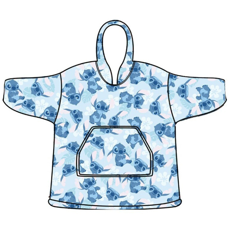 Disney Lilo & Stitch Hoodie Fleece Blanket, Blue Flower - Adult (One Size) - Polyester