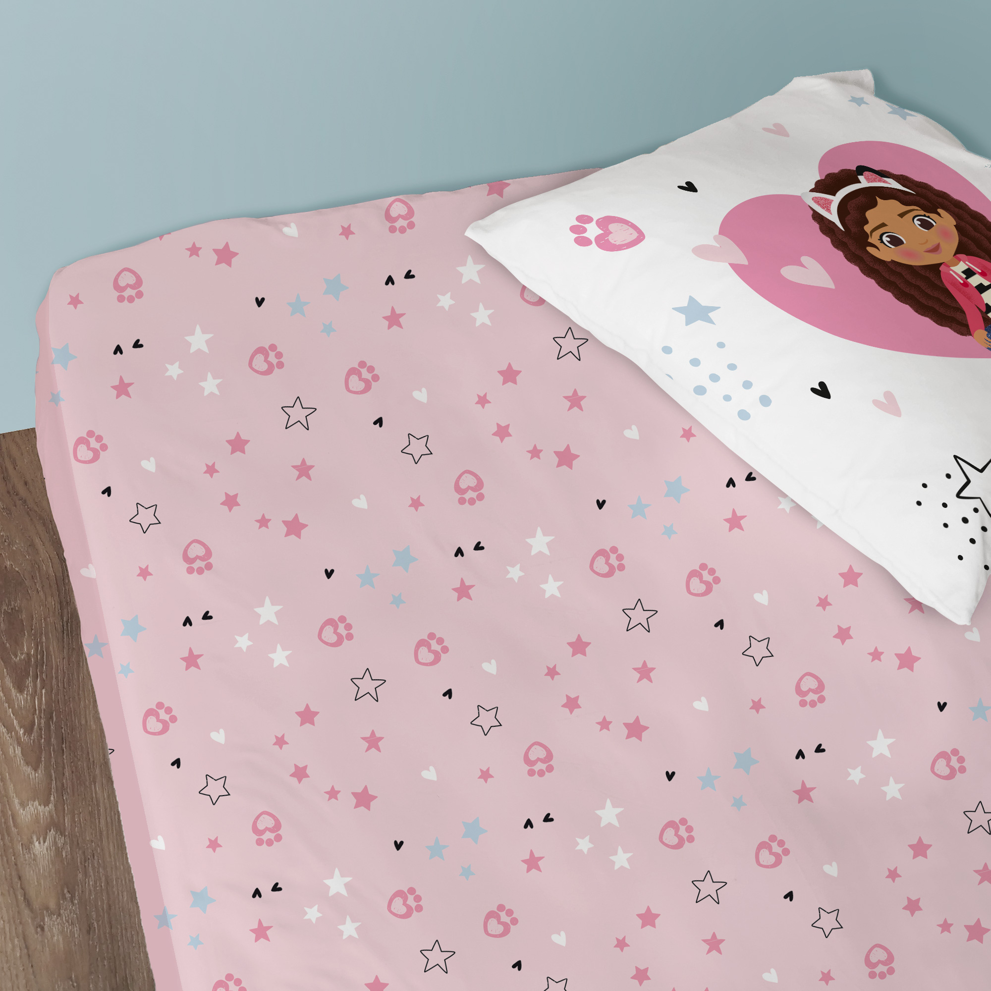 Gabby's poppenhuis Fitted sheet Hearts - Single - 90 x 190/200 cm - Cotton