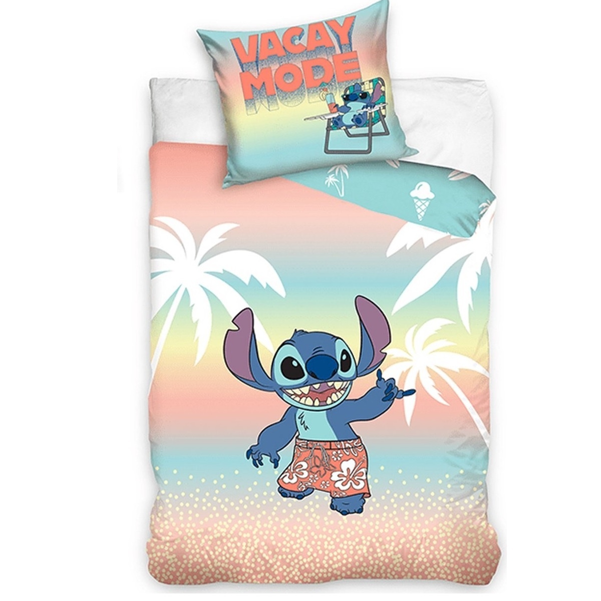 Disney Lilo & Stitch Duvet cover, Vacay Mode - Single - 140 x 200 + 60 x 70 cm - Cotton