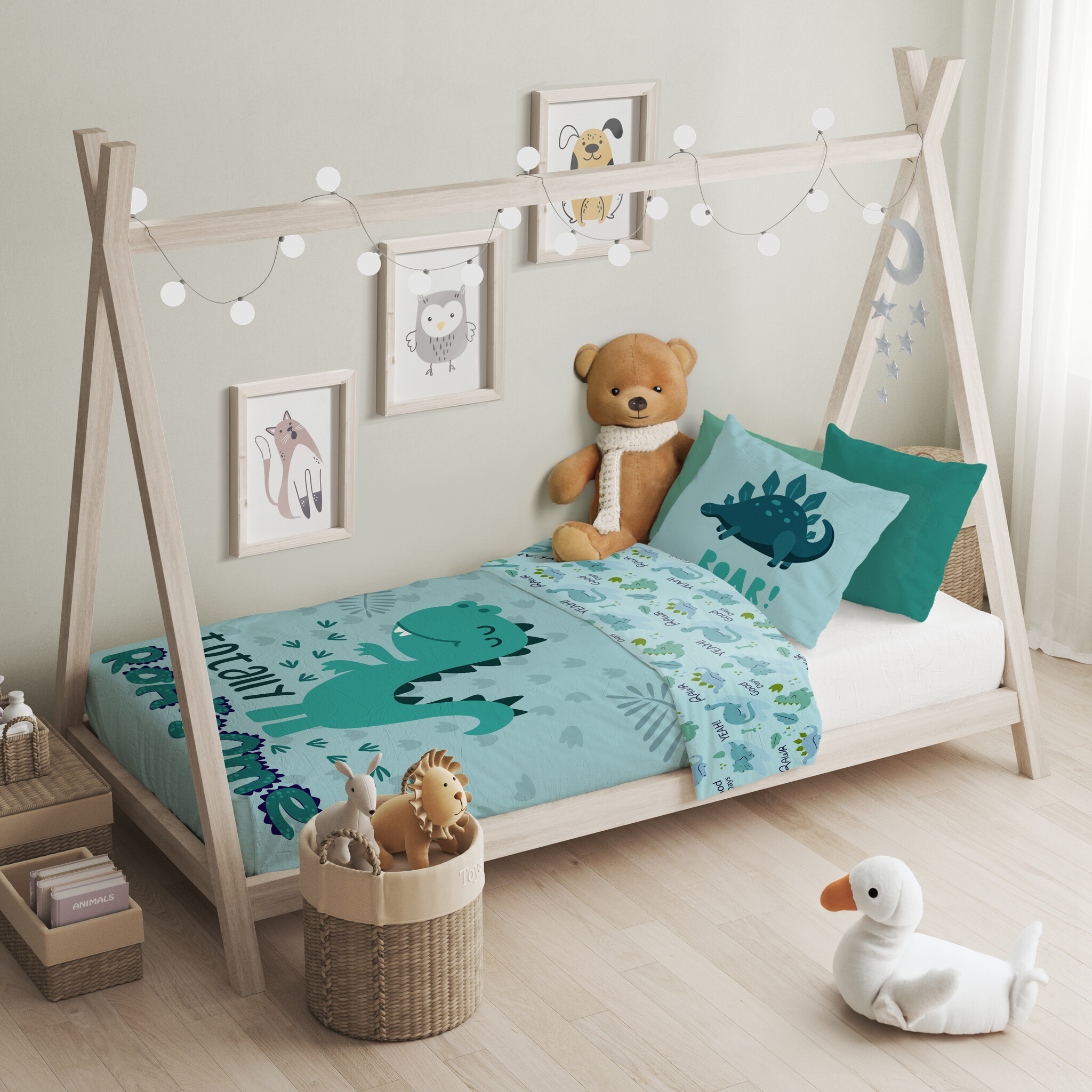 Cuddles BABY / Peuter dekbedovertrek, Dinosaurus - 100 x 135 cm / 40 x 60 cm - Katoen
