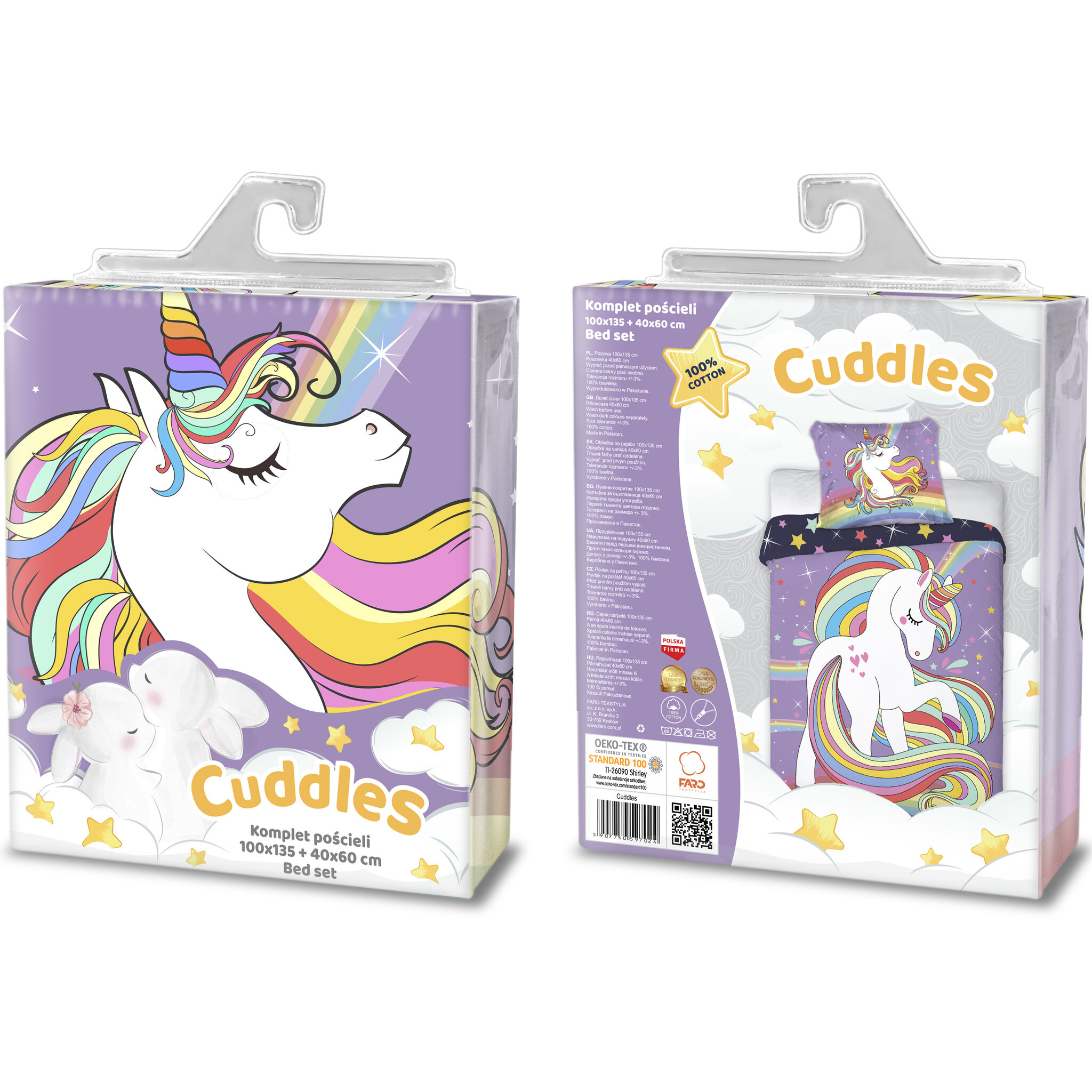 Cuddles BABY / Peuter dekbedovertrek, Unicorn - 100 x 135 cm / 40 x 60 cm - Katoen