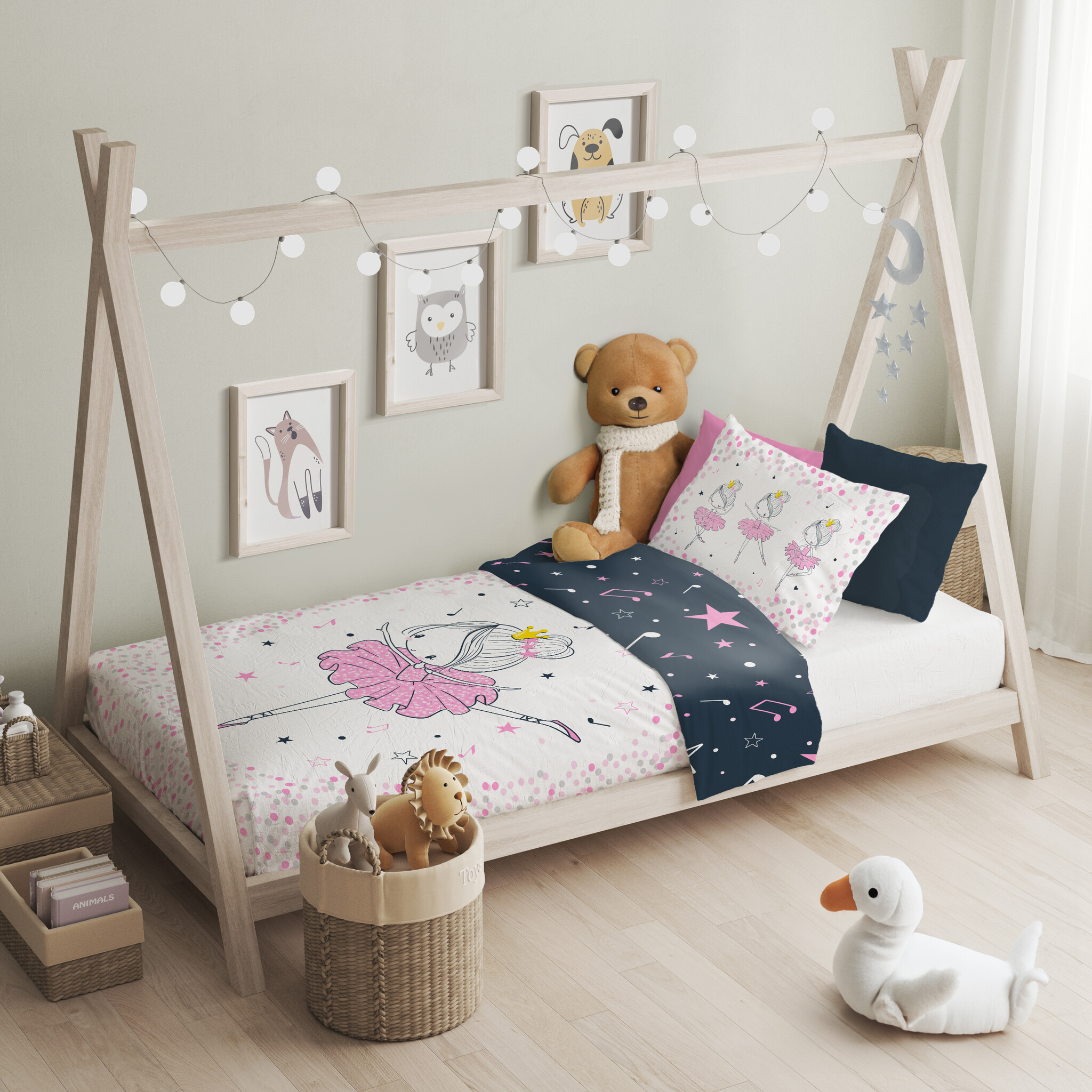 Cuddles BABY / Peuter dekbedovertrek, Ballerina - 100 x 135 cm / 40 x 60 cm - Katoen