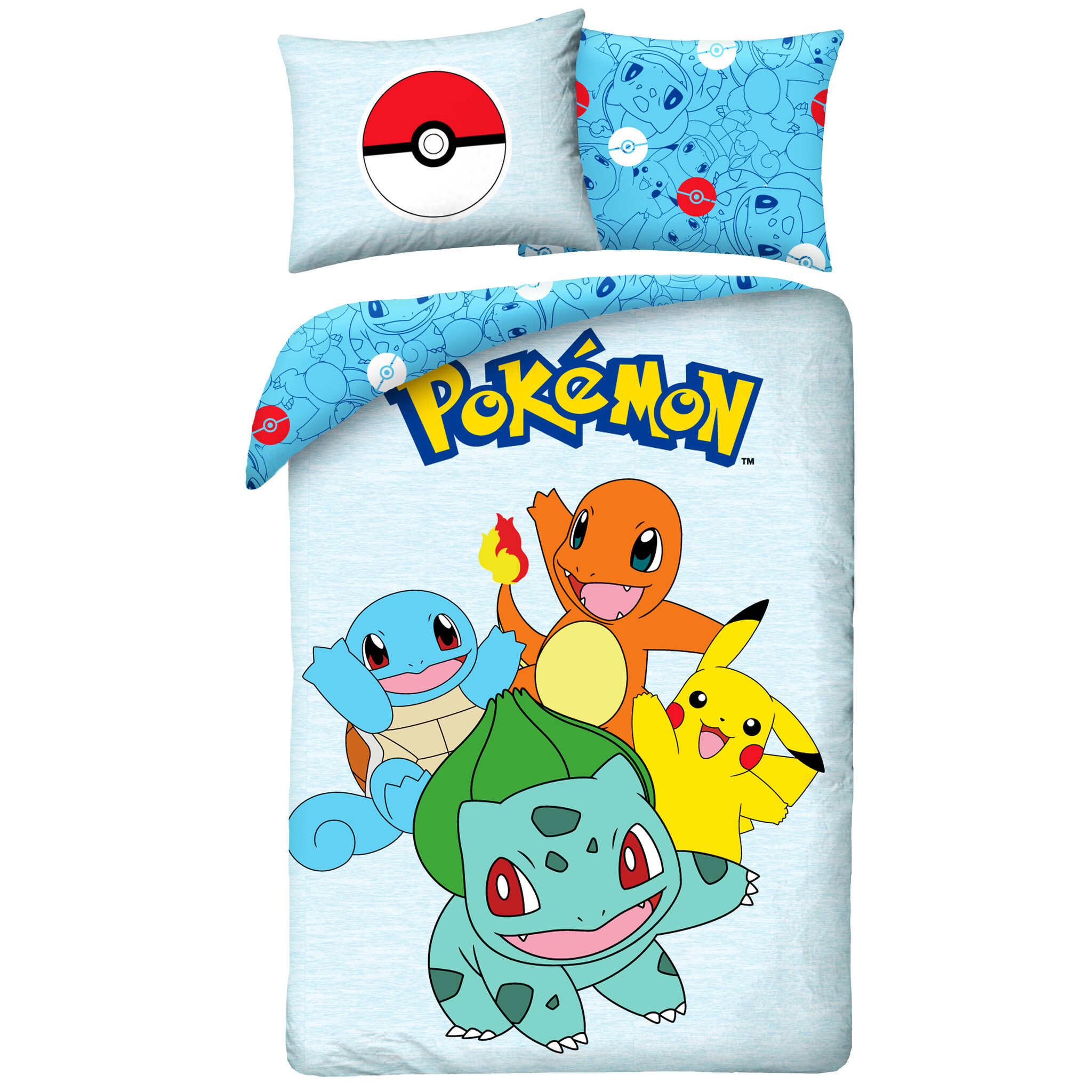 Pokemon Dekbedovertrek, Starters - Eenpersoons - 140 x 200 cm / 70 x 90 cm - Katoen