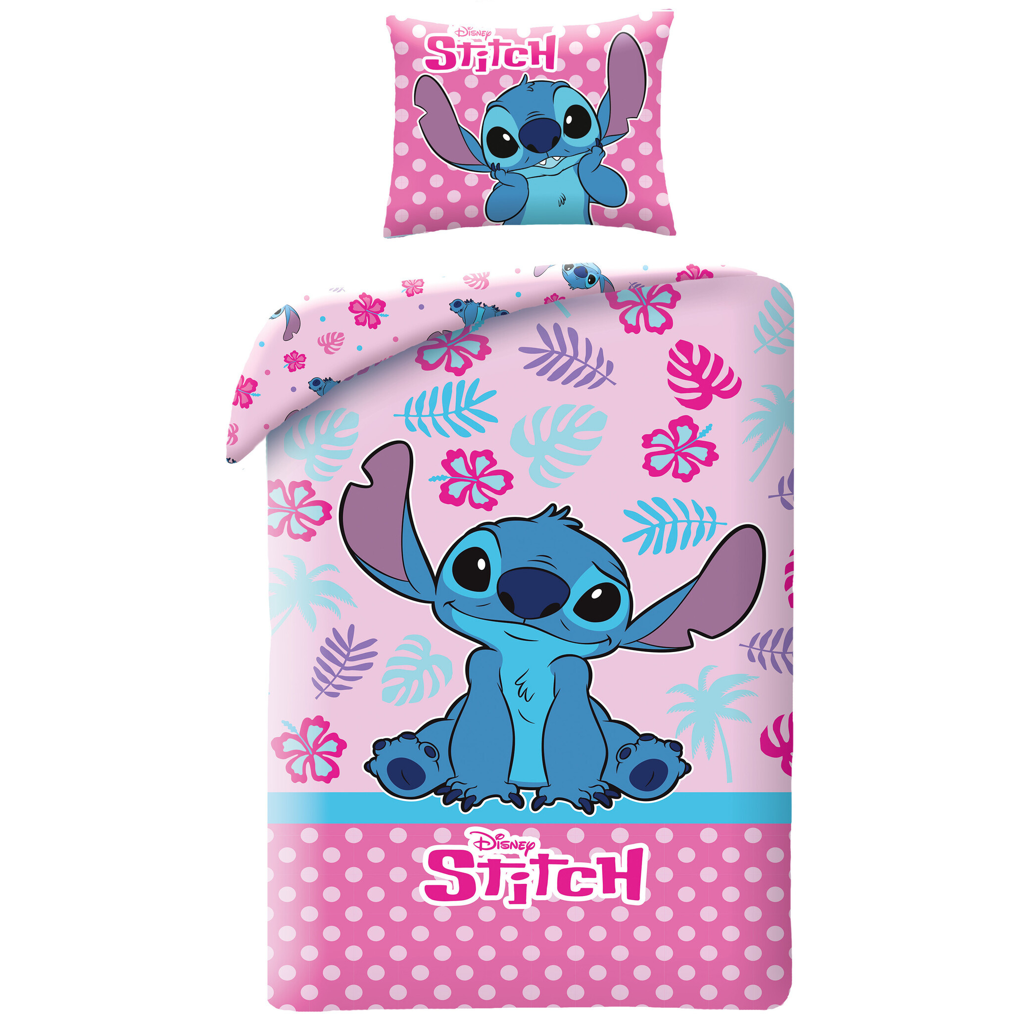Disney Lilo & Stitch Dekbedovertrek, Pink - Eenpersoons - 140 - 200 cm / 70 x 90 cm - Katoen