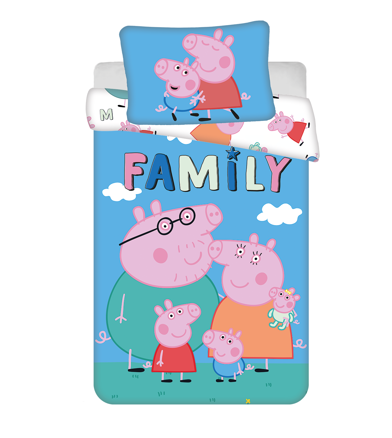 Peppa Pig BABY / Peuter dekbedovertrek, Family - 135 x 100 + 40 x 60 cm - Katoen