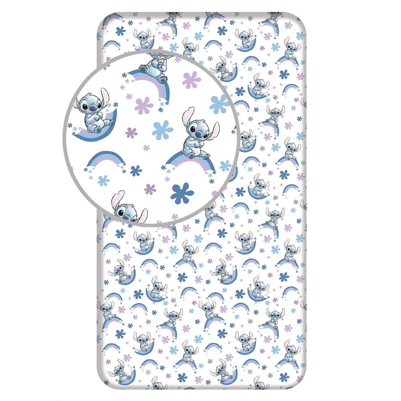 Disney Lilo & Stitch Hoeslaken Rainbow - Eenpersoons - 90 x 200 cm - Katoen