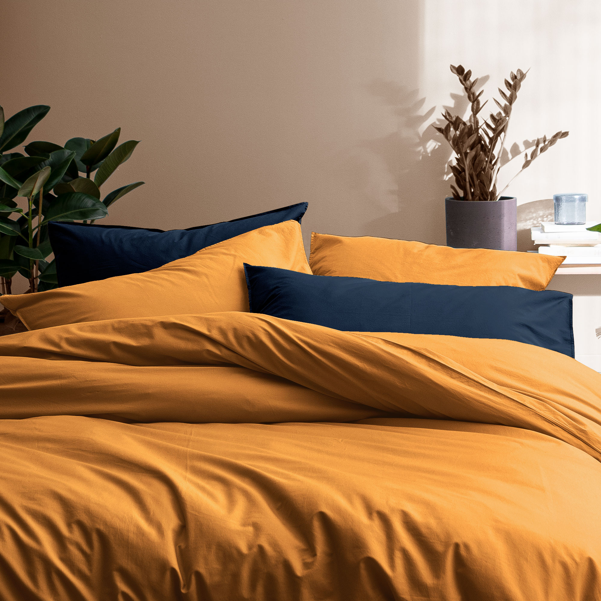 Matt & Rose Dekbedovertrek Caramel - 240 x 220 + 2x 65 x 65 cm - Gewassen katoen