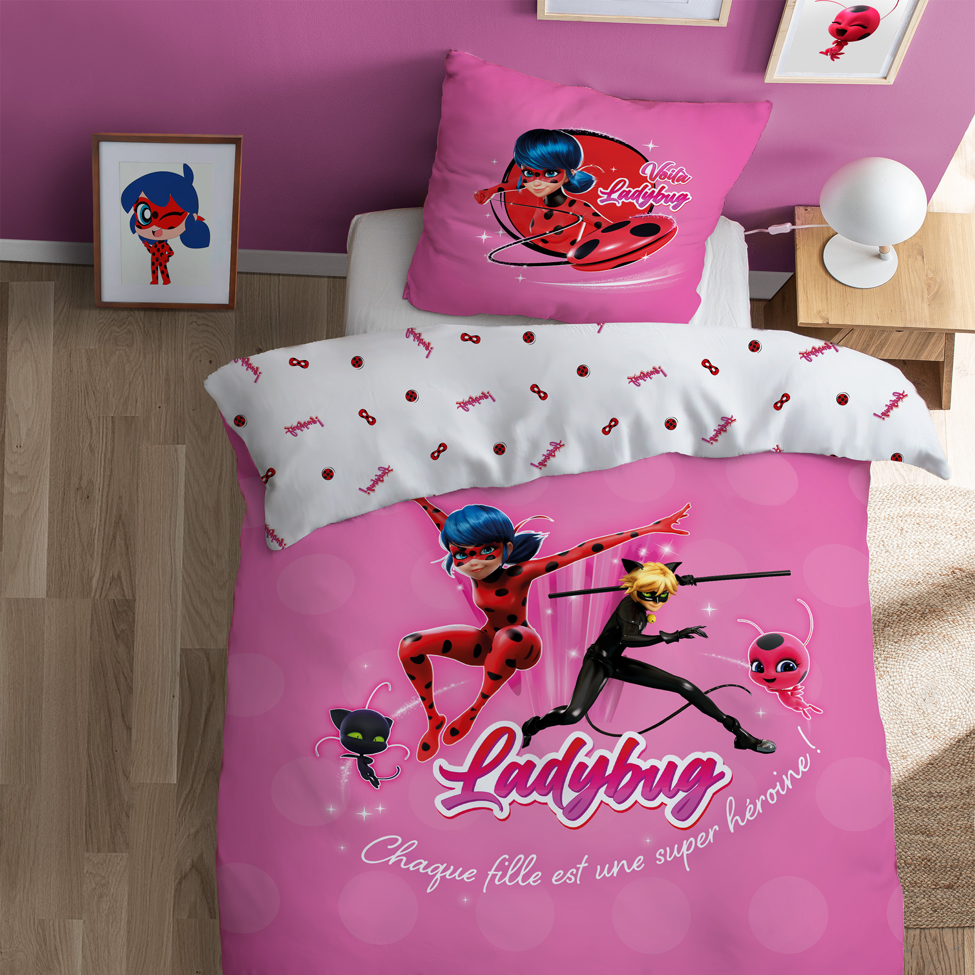 Miraculous Duvet cover, Supergirl - Single - 140 x 200 + 63 x 63 cm - Cotton