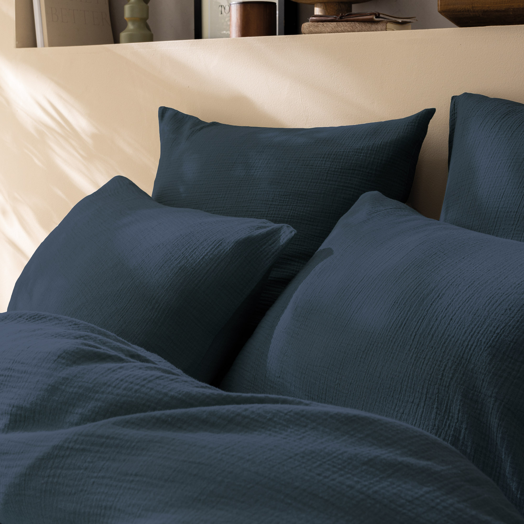 Matt & Rose Set Kussenslopen Pauw Blauw - (2x) 50 x 70 cm - Mousseline Katoen