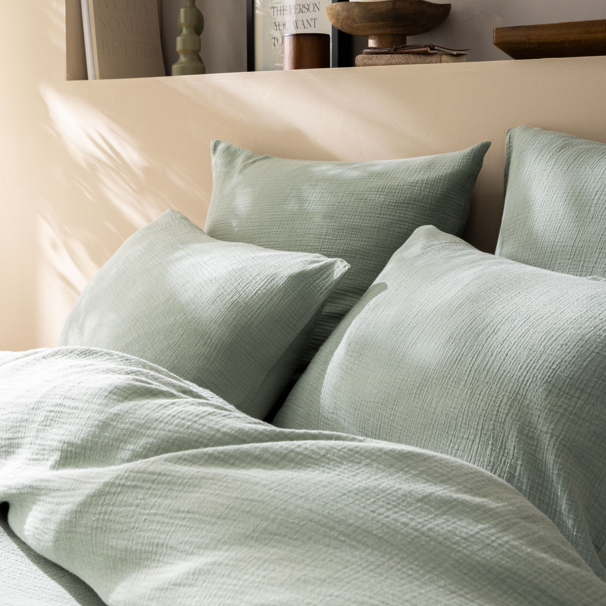 Matt & Rose Set Kussenslopen Mosgroen - (2x) 50 x 70 cm - Mousseline Katoen