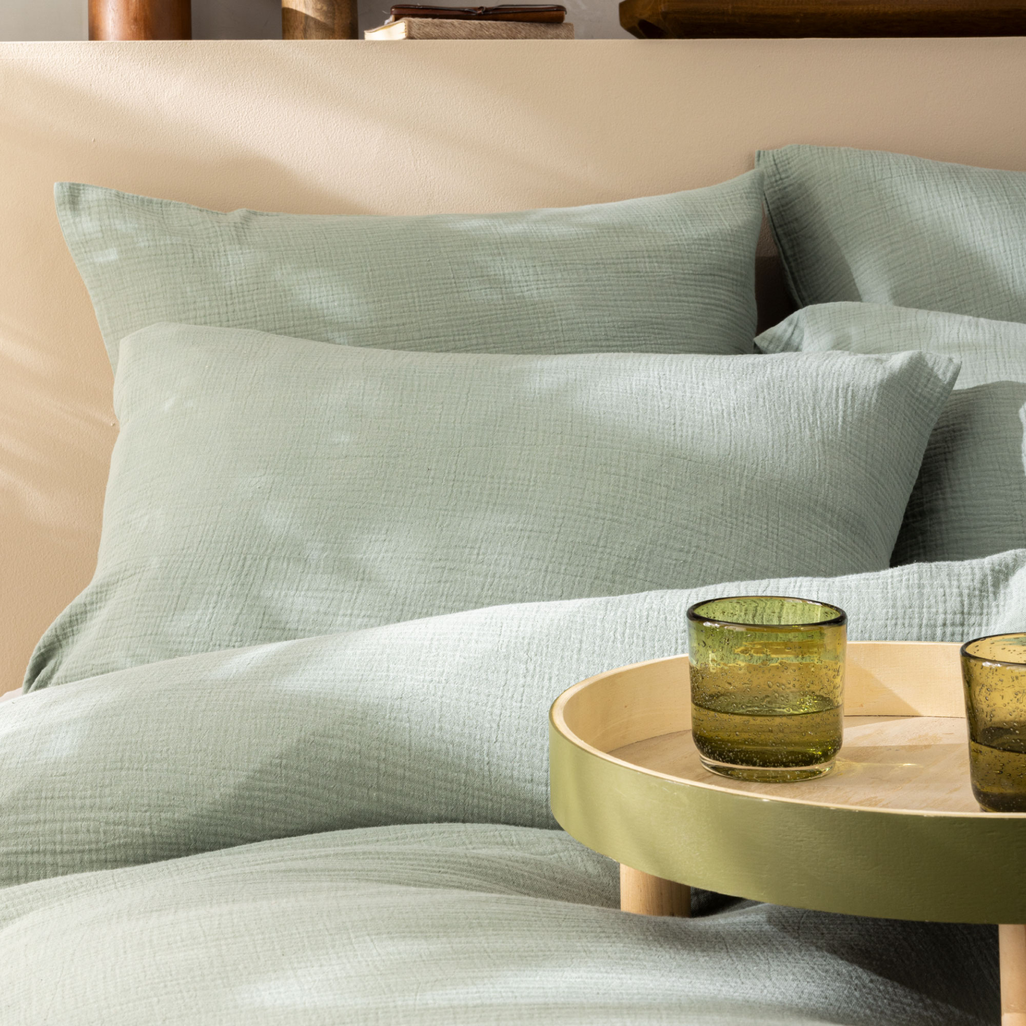 Matt & Rose Set Kussenslopen Mosgroen - (2x) 50 x 70 cm - Mousseline Katoen