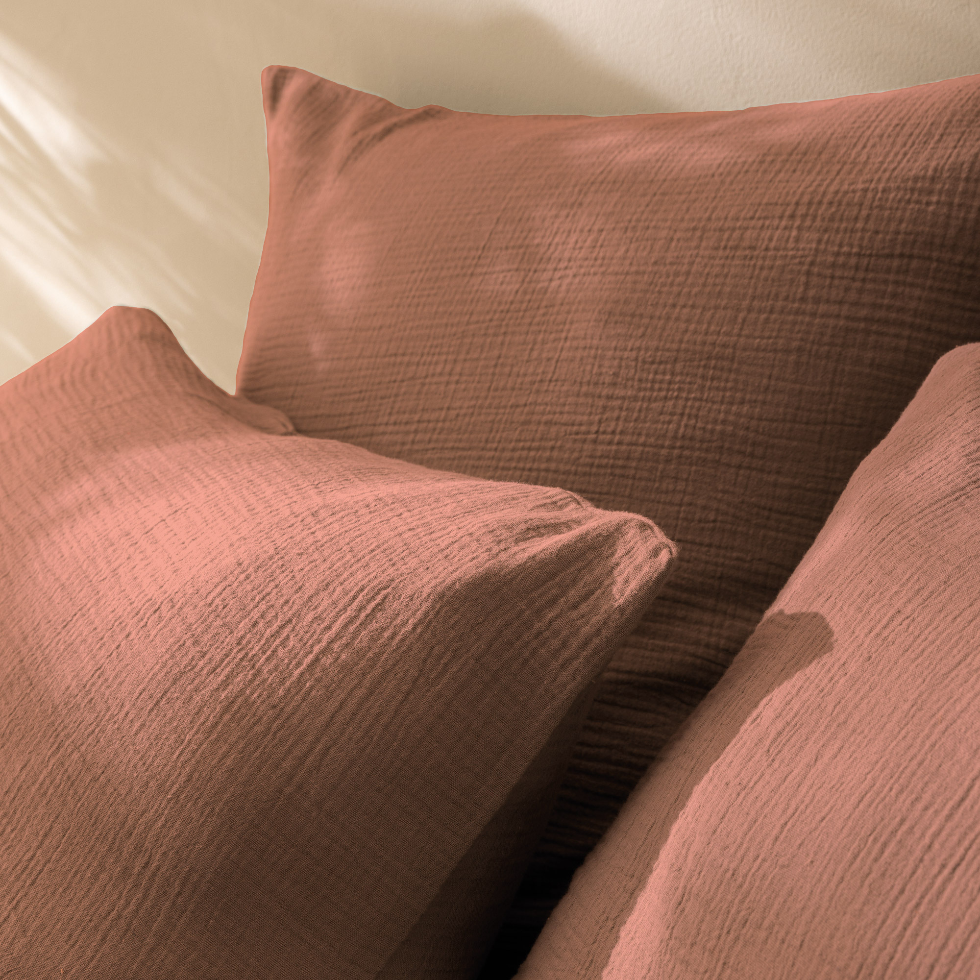 Matt & Rose Set Kussenslopen Terracotta - (2x) 65 x 65 cm - Mousseline Katoen