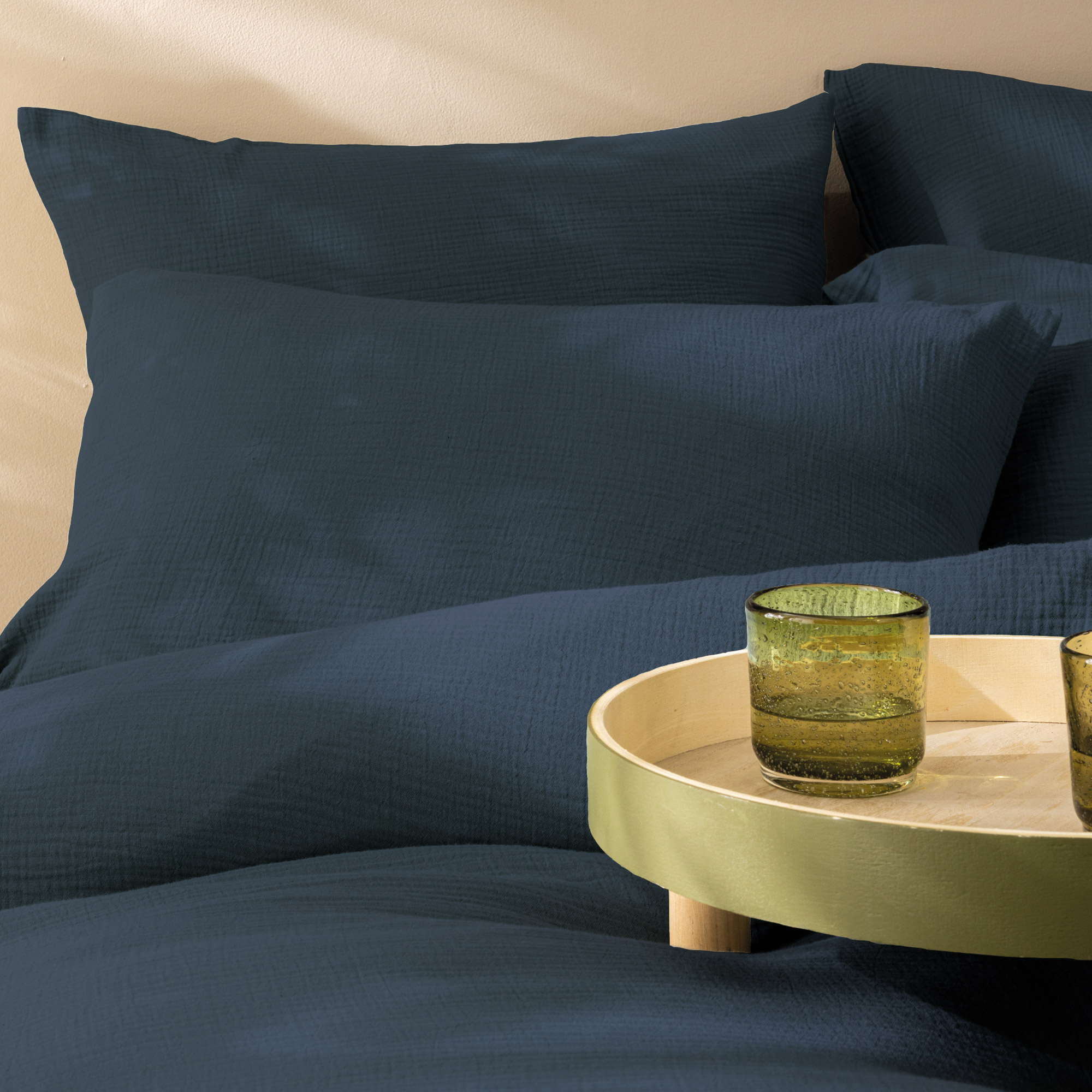 Matt & Rose Dekbedovertrek Pauw Blauw - 260 x 240 + (2x) 65 x 65 - Mousseline Katoen