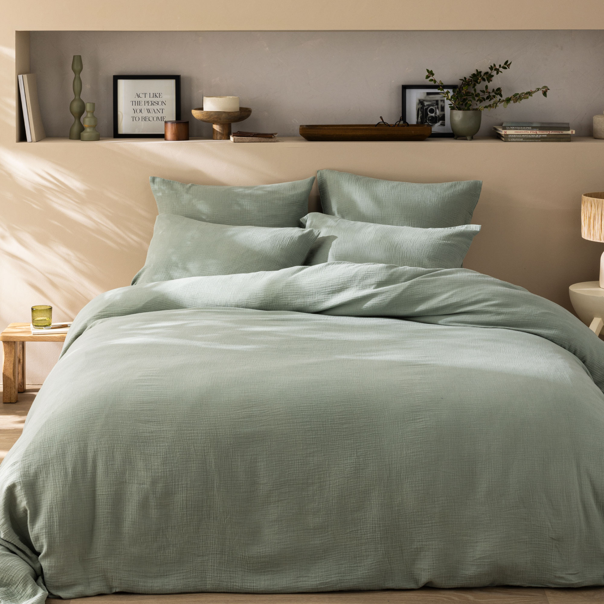 Matt & Rose Duvet cover Moss green - 240 x 220 + (2x) 65 x 65 - Muslin Cotton