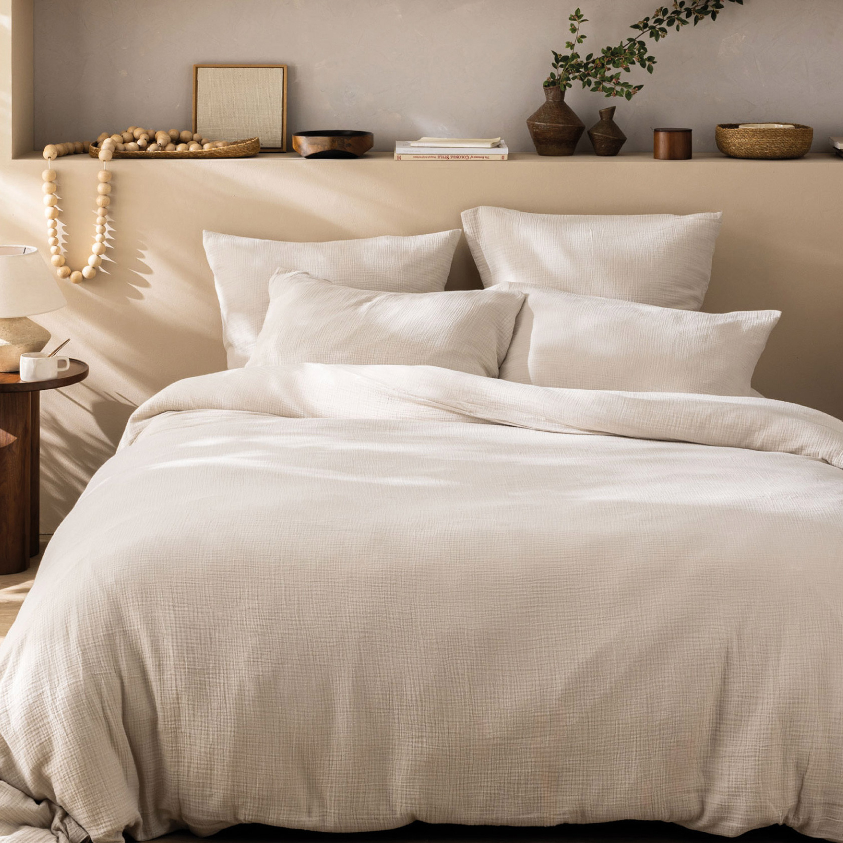Matt & Rose Dekbedovertrek Naturel - 260 x 240 + (2x) 65 x 65 - Mousseline Katoen