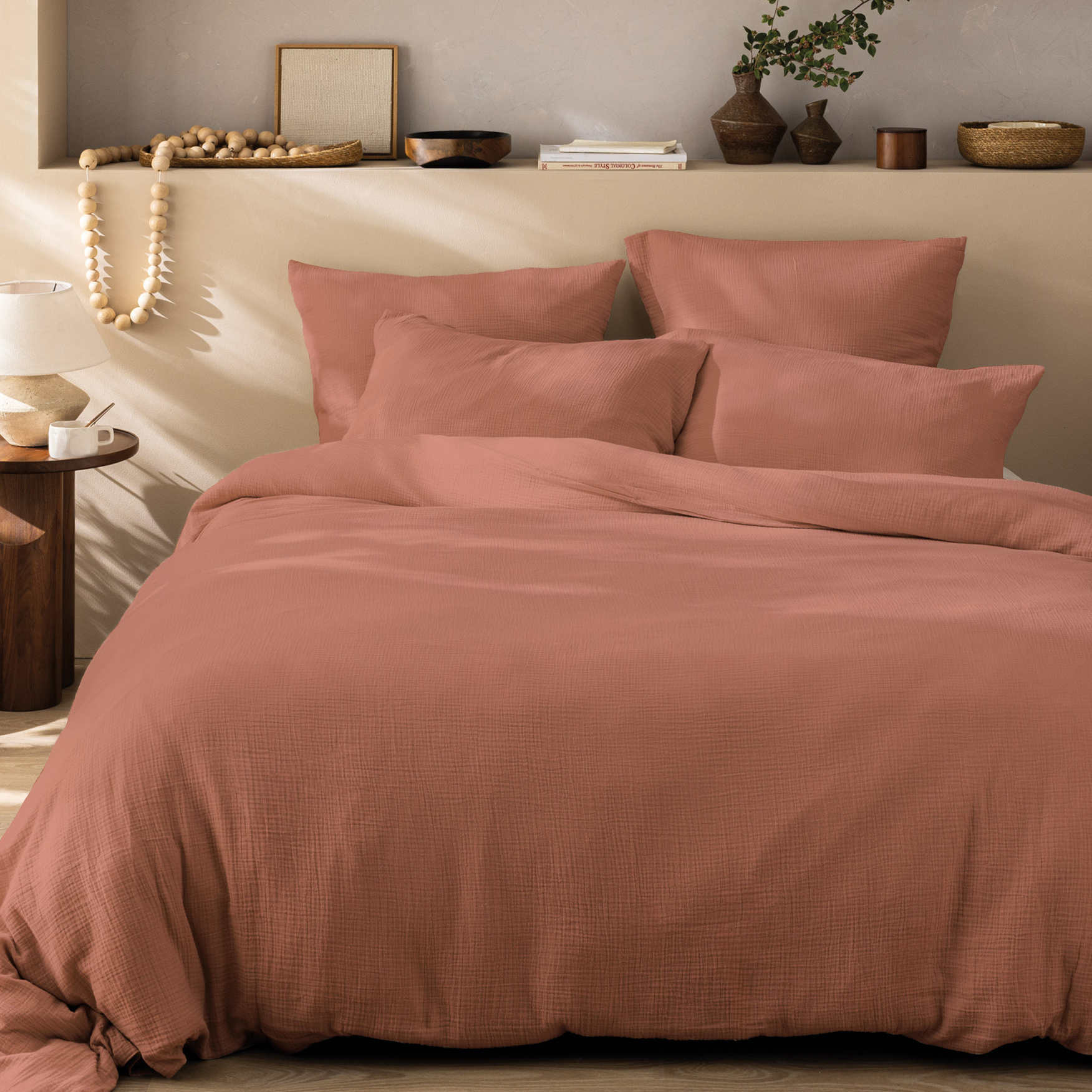 Matt & Rose Duvet cover Terracotta - 240 x 220 + (2x) 65 x 65 - Muslin Cotton