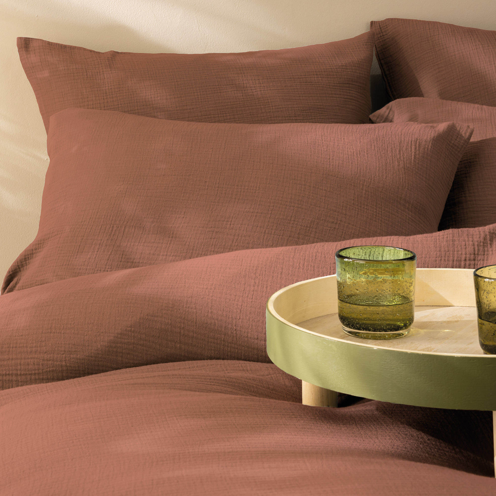 Matt & Rose Duvet cover Terracotta - 240 x 220 + (2x) 65 x 65 - Muslin Cotton