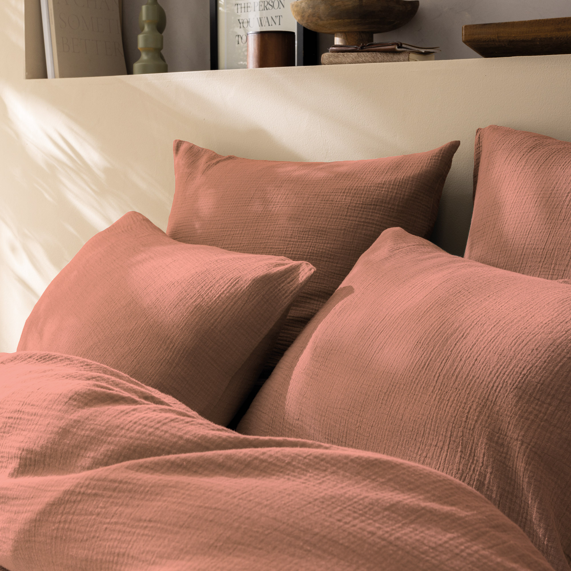 Matt & Rose Dekbedovertrek Terracotta - 260 x 240 + (2x) 65 x 65 - Mousseline Katoen