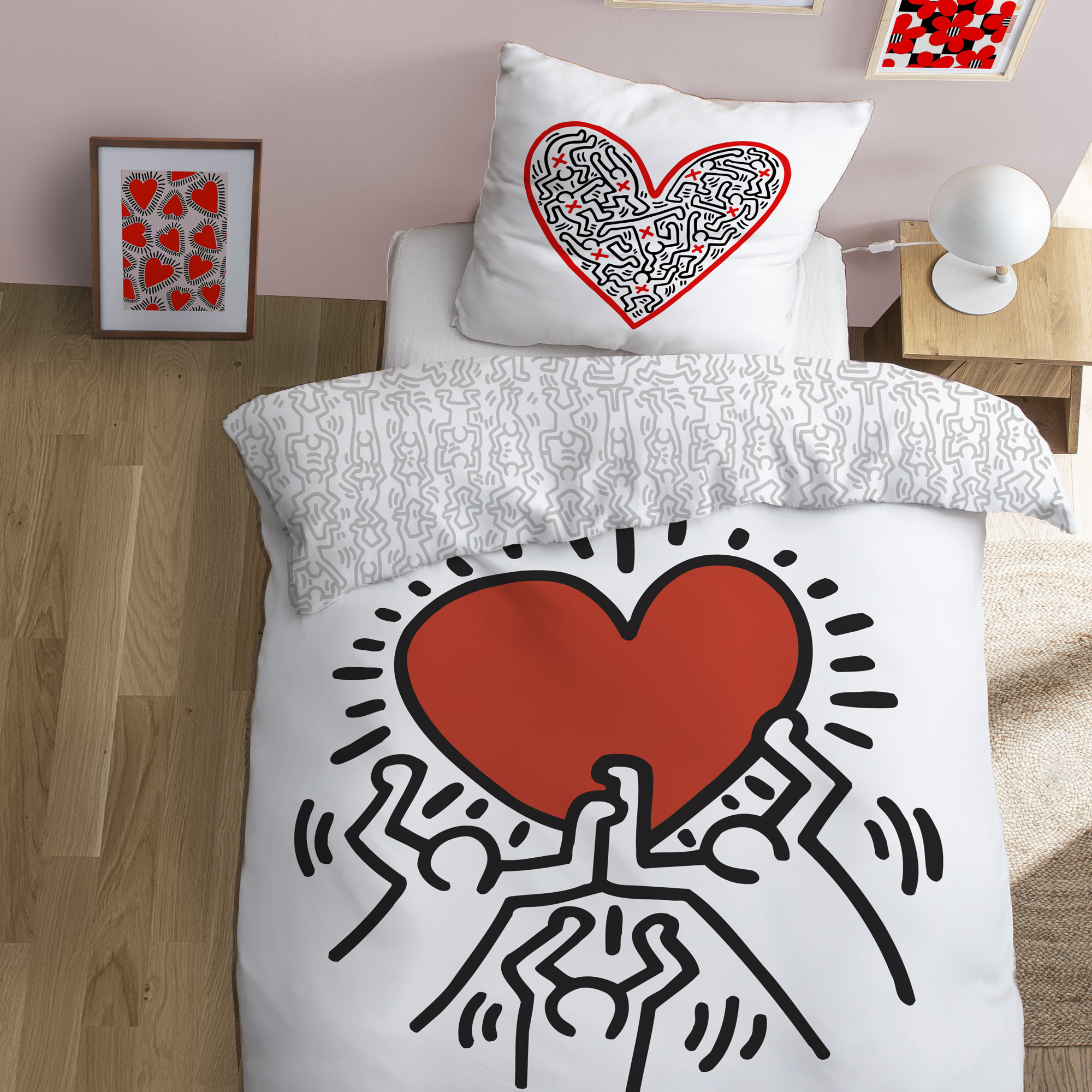 Keith Haring Duvet cover Red Love - 140 x 200 + 63 x 63 cm - Cotton