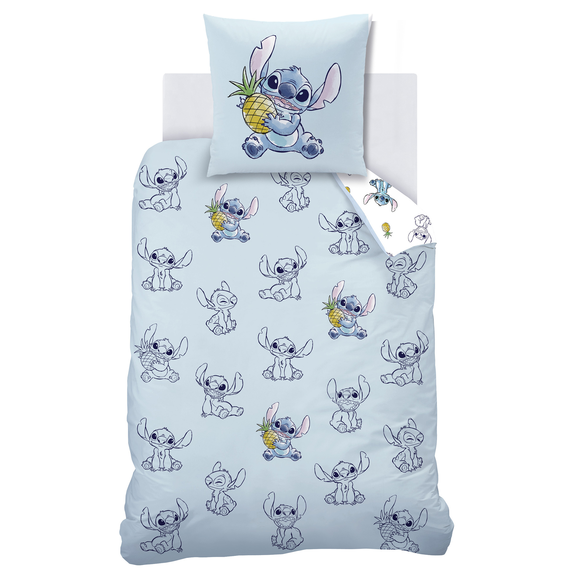 Disney Lilo & Stitch Dekbedovertrek, Ananas - Eenpersoons - 140 x 200 + 63 x 63 cm - Katoen