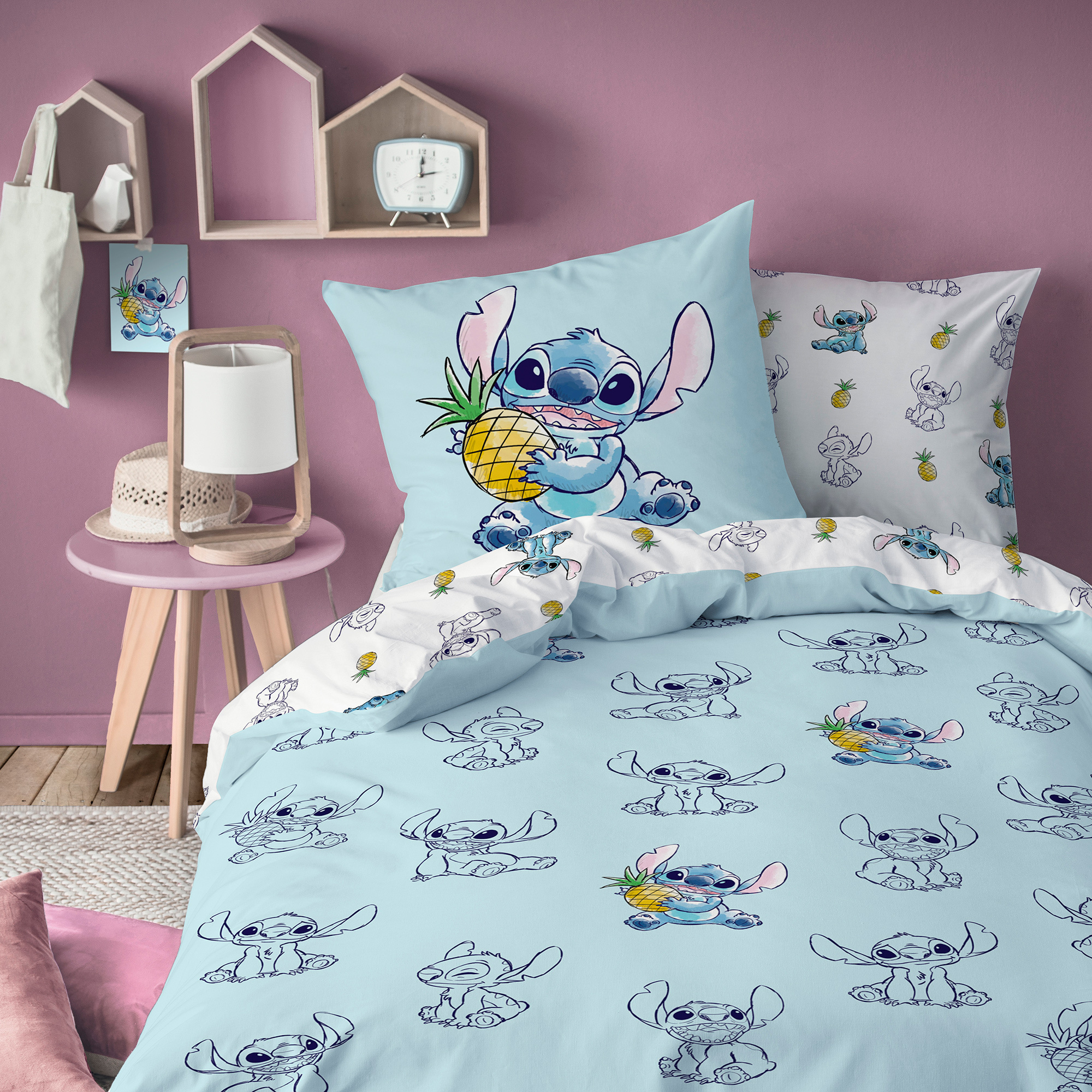 Disney Lilo & Stitch Dekbedovertrek, Ananas - Eenpersoons - 140 x 200 + 63 x 63 cm - Katoen
