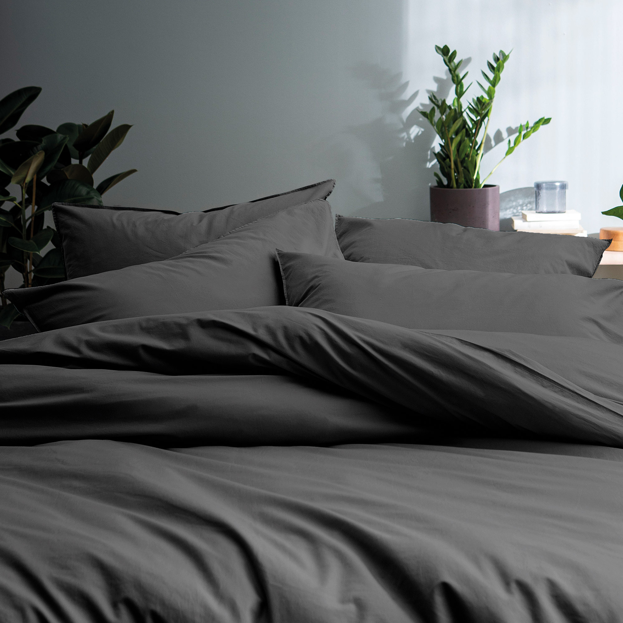 Matt & Rose Duvet cover Anthracite - 260 x 240 + 2x 65 x 65 cm - Washed cotton