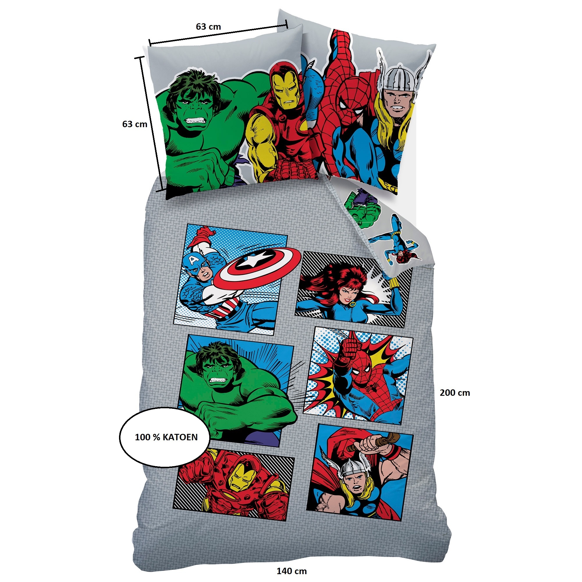 Marvel Avengers Duvet cover Comics - 140 x 200 + 63 x 63 cm - Cotton