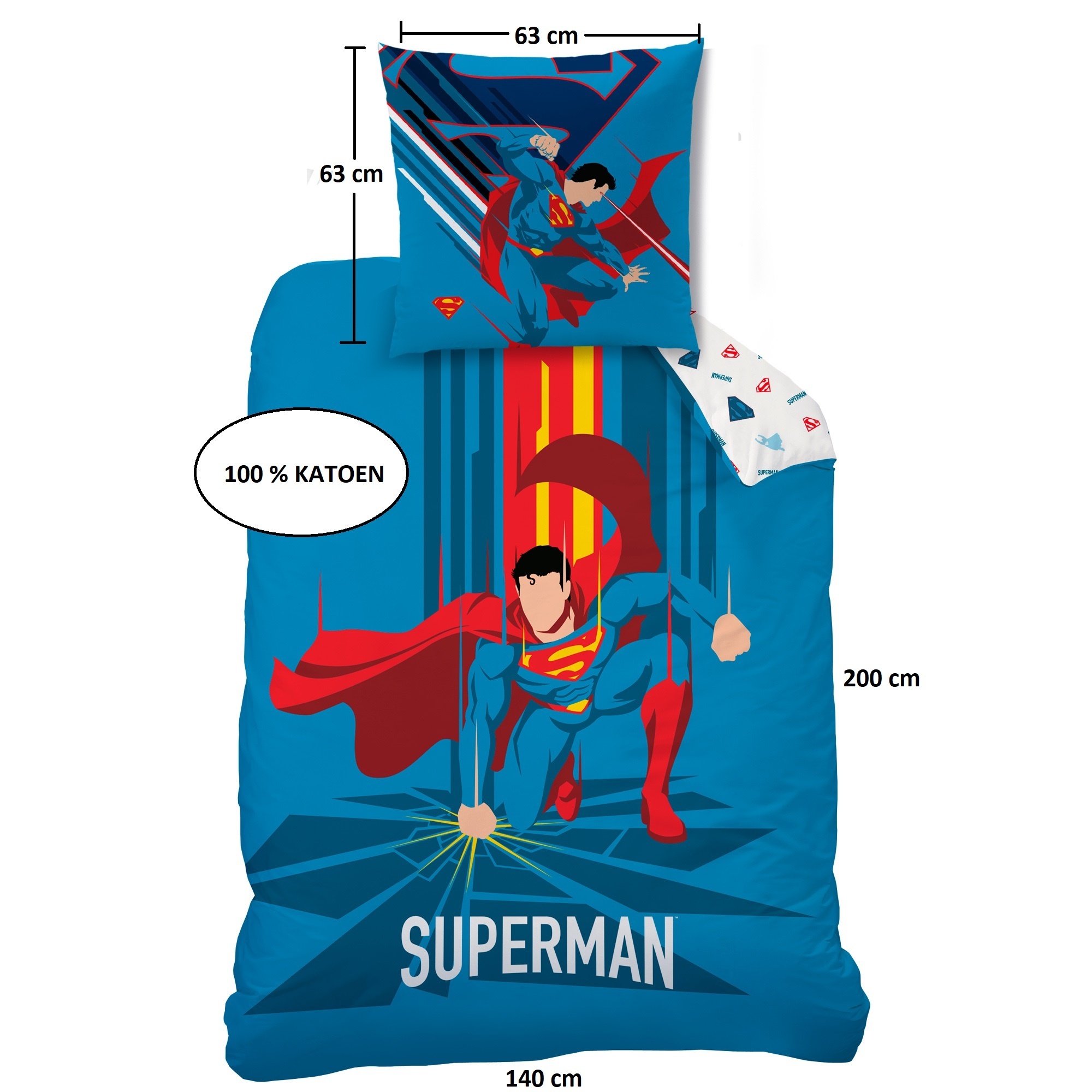 Superman Duvet cover Supera - 140 x 200 + 63 x 63 cm - Cotton