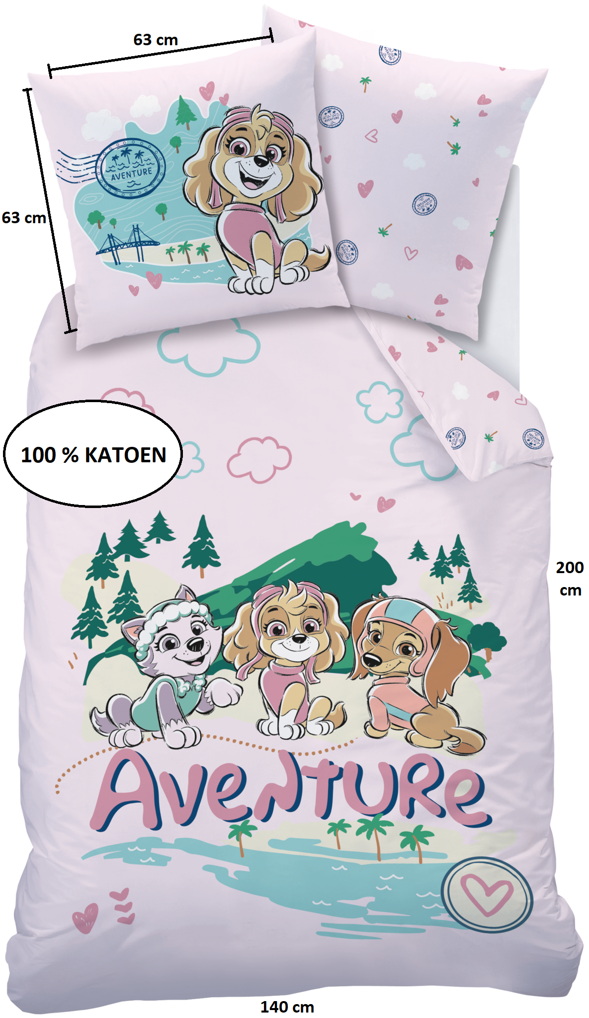 Paw Patrol Duvet cover Voyage - 140 x 200 + 63 x 63 cm - Cotton