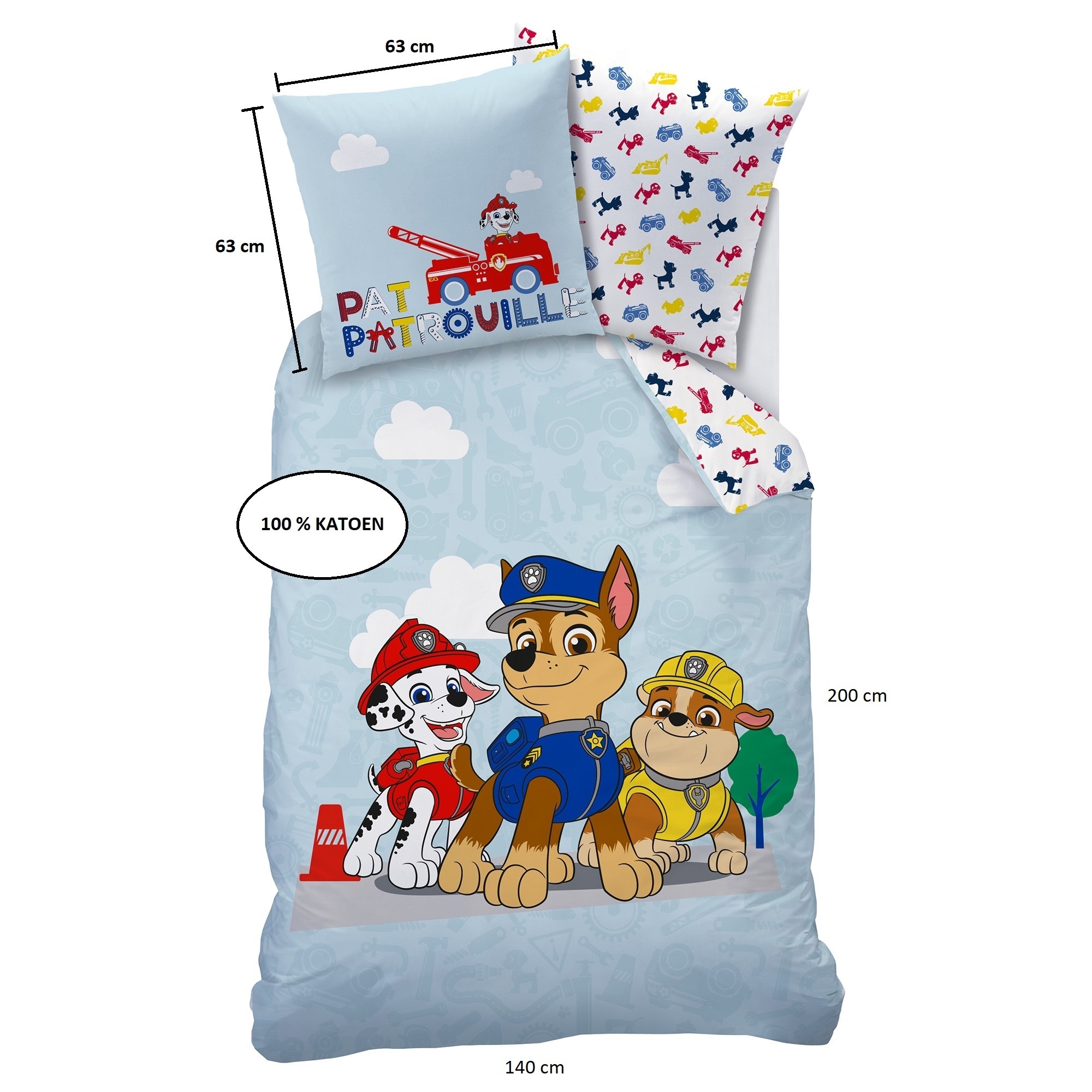 Paw Patrol Duvet cover Patboy - 140 x 200 + 63 x 63 cm - Cotton