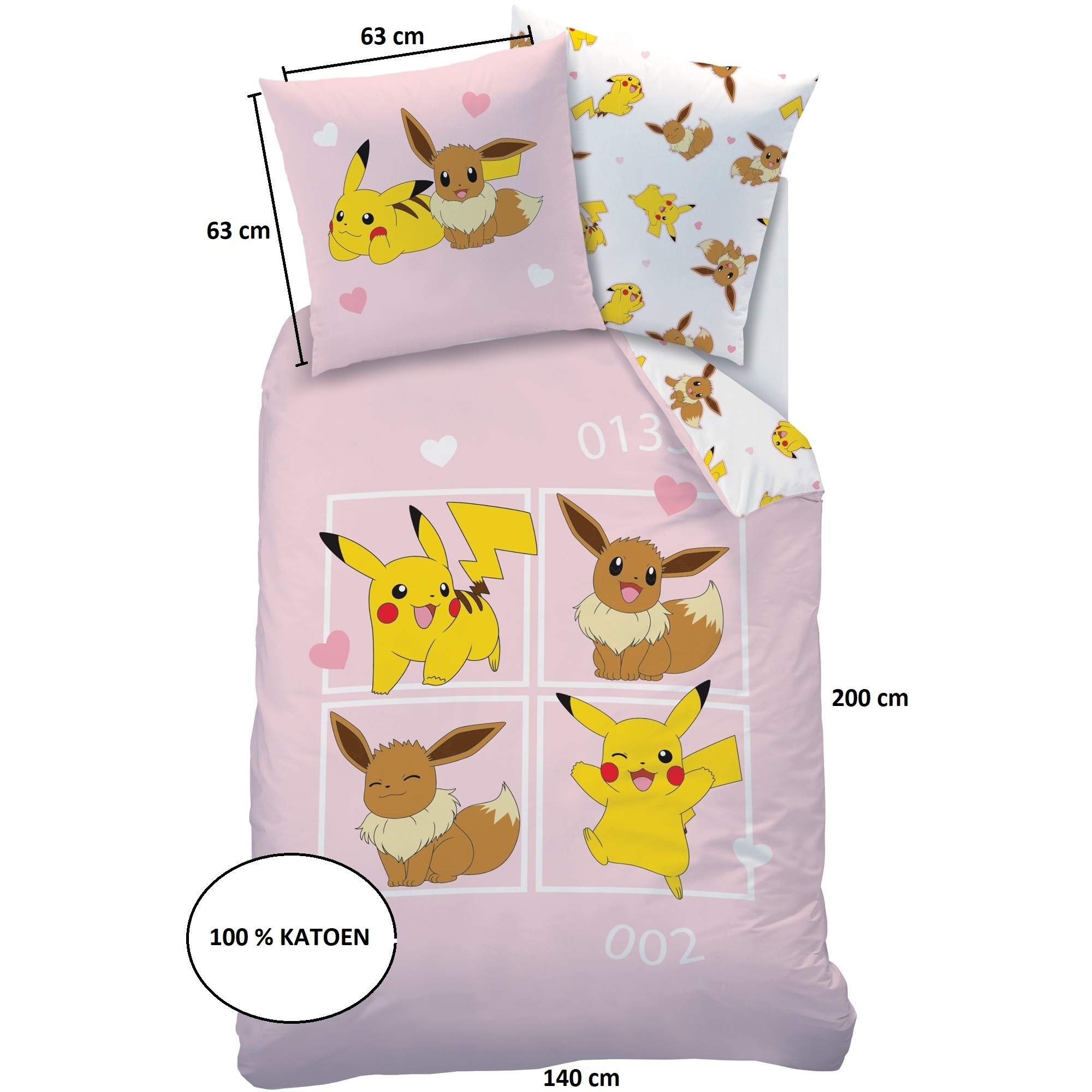 Pokemon Dekbedovertrek Evoli - 140 x 200 + 63 x 63 cm - Katoen