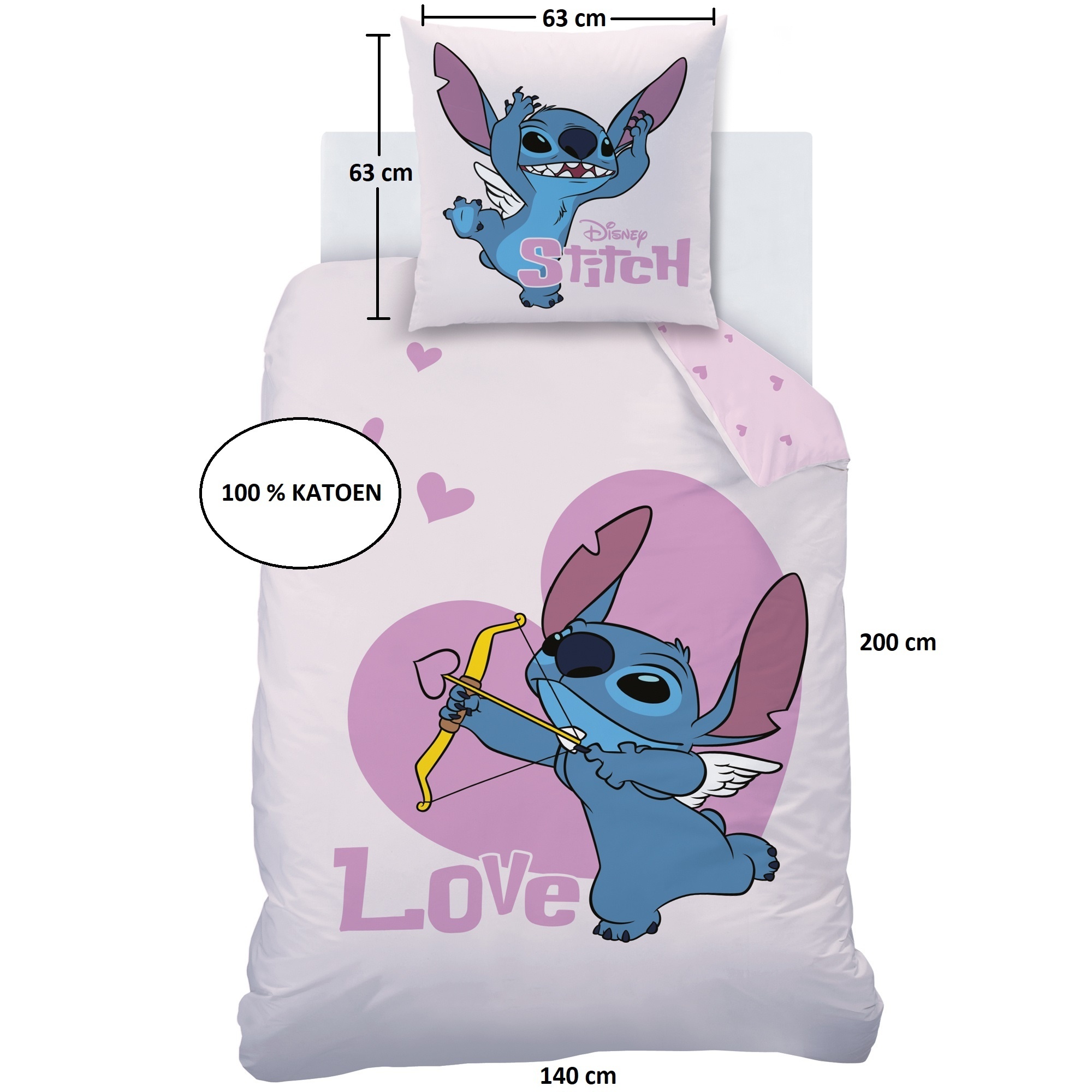 Disney Lilo & Stitch Duvet cover Cupidon - 140 x 200 + 63 x 63 cm - Cotton