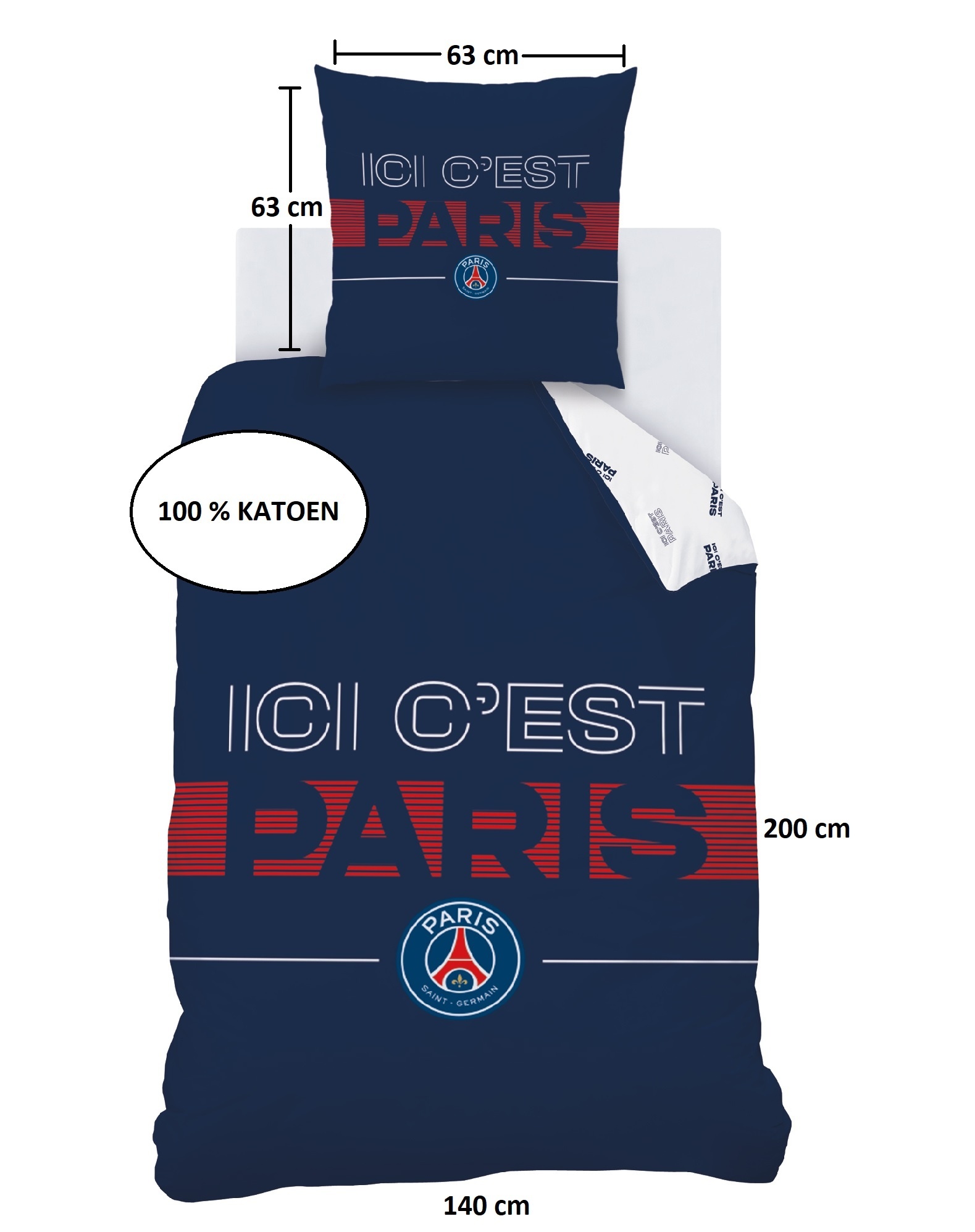 Paris Saint Germain Duvet cover Devise - 140 x 200 + 63 x 63 cm - Cotton