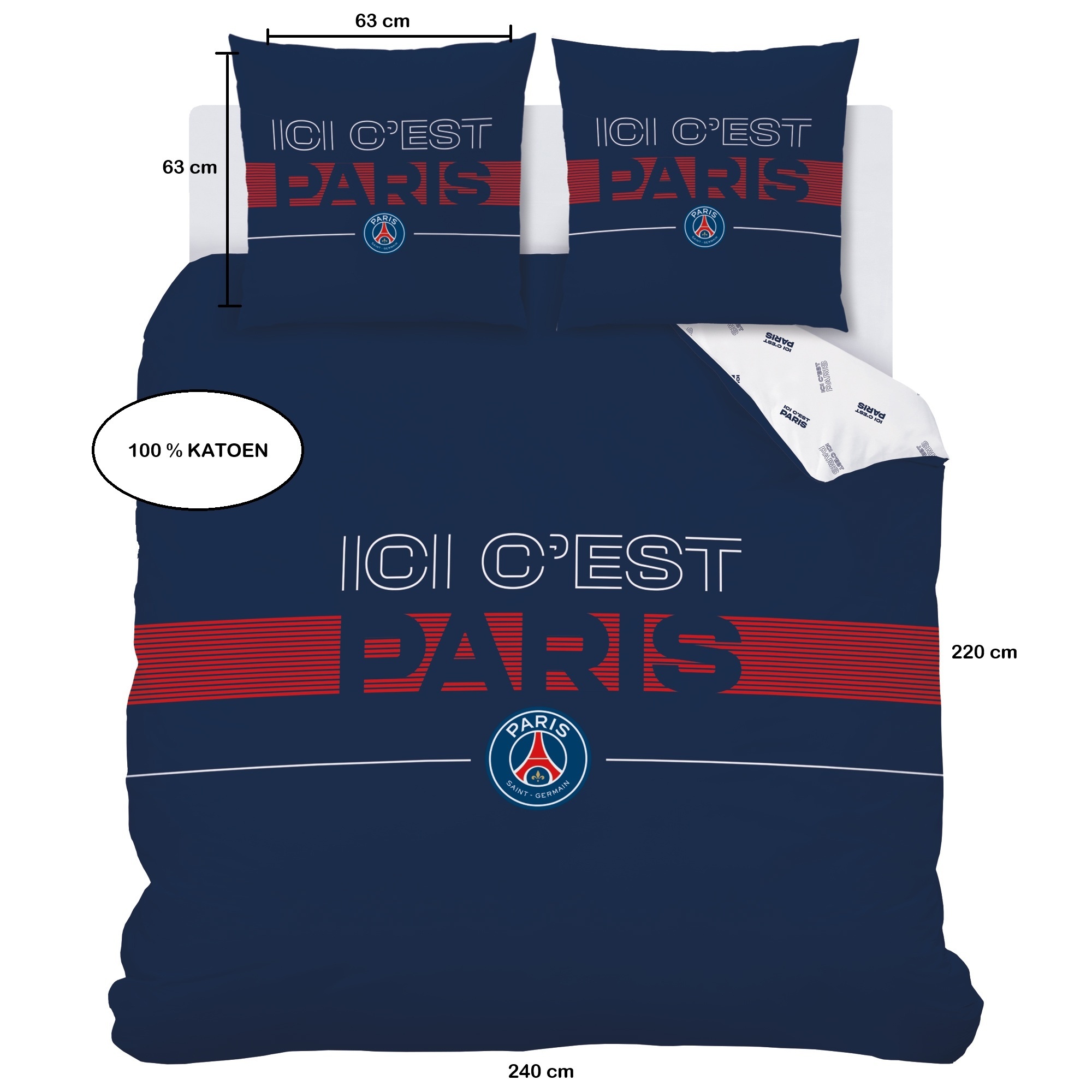 Paris Saint Germain Duvet cover Devise - 240 x 220 + 2 x 63 x 63 cm - Cotton