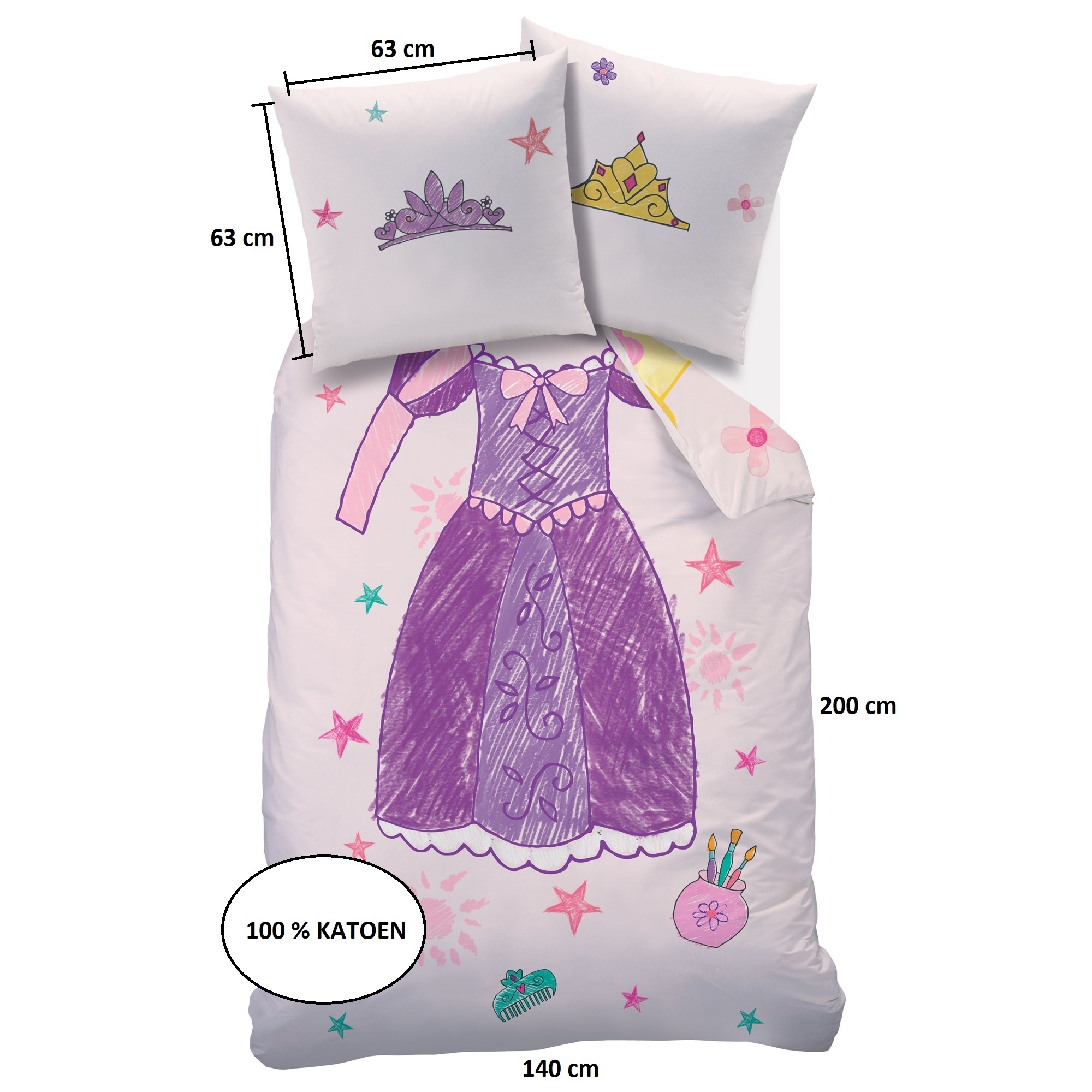 Disney Princess Duvet cover Dress - 140 x 200 + 63 x 63 cm - Cotton