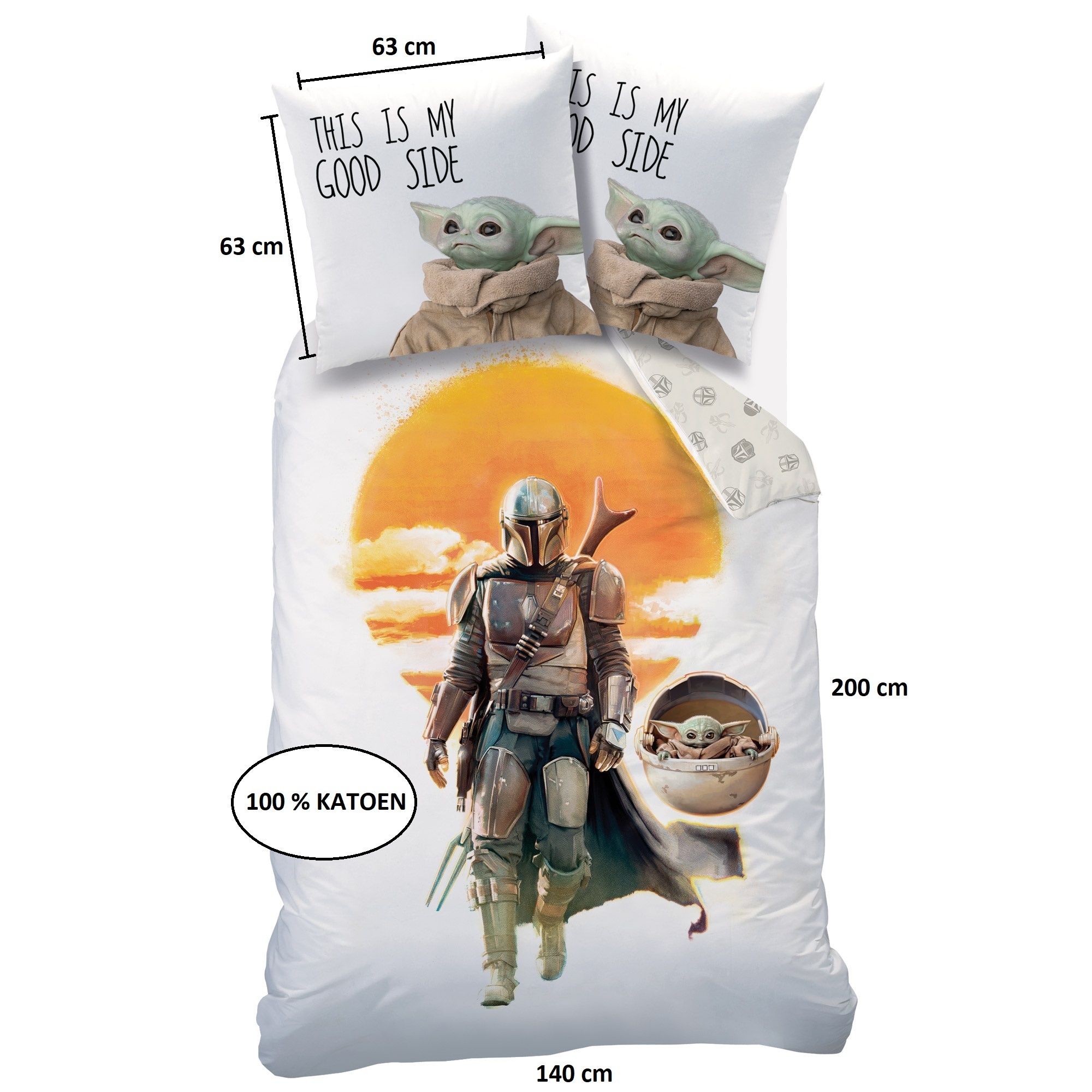 Star wars Dekbedovertrek Din Djarin - 140 x 200 + 63 x 63 cm - Katoen