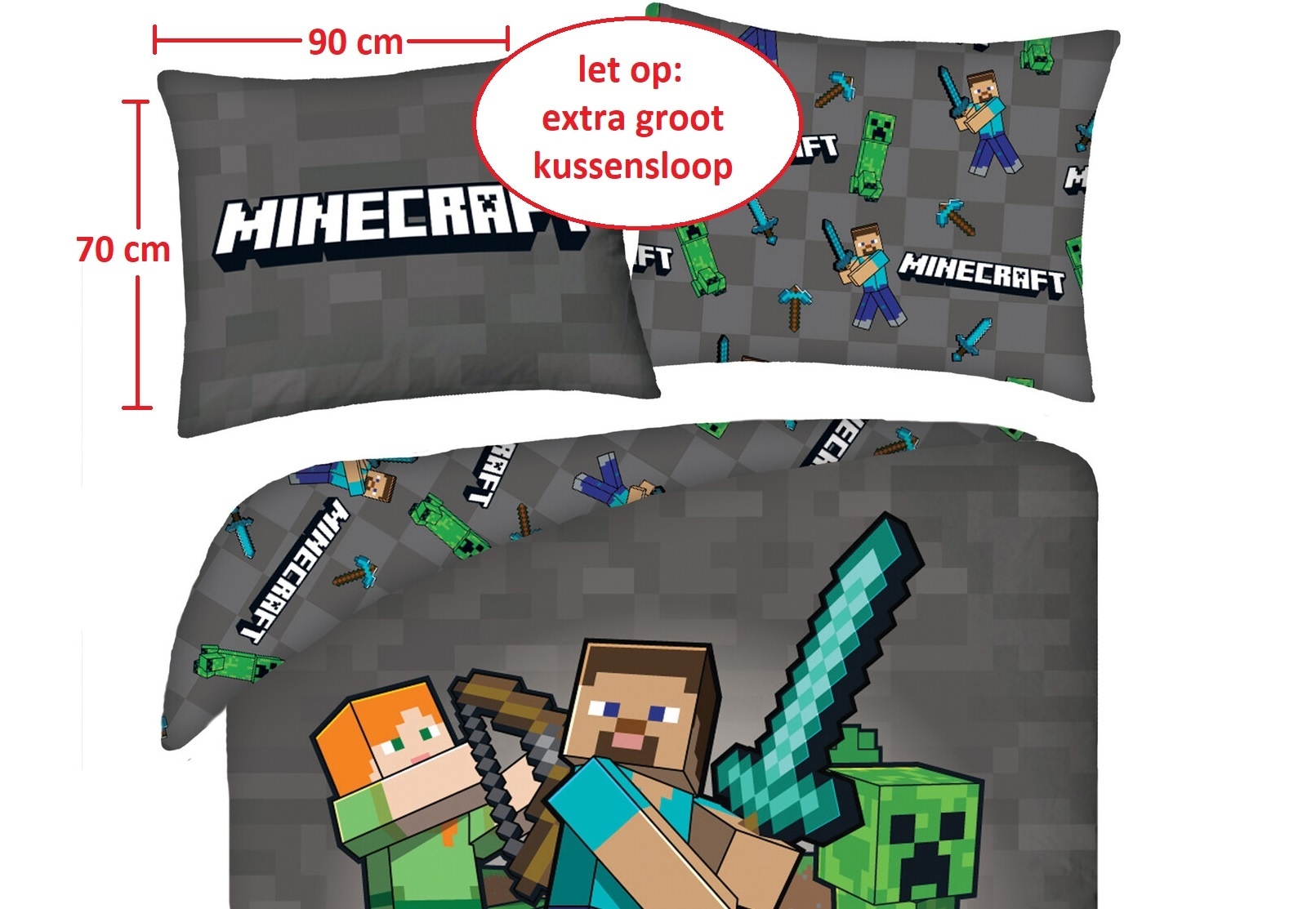 Minecraft Dekbedovertrek Sword - 140 x 200 + 70 x 90 cm - Polyester