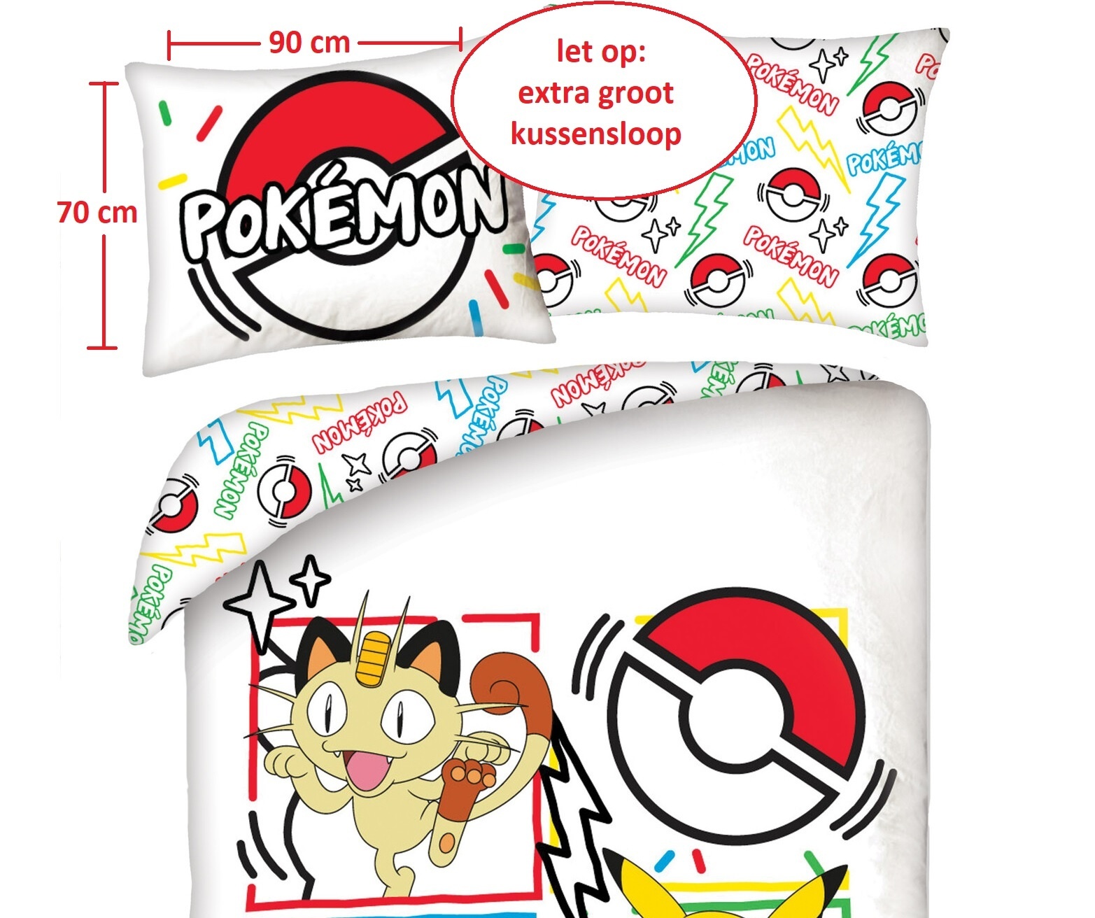 Pokemon Dekbedovertrek, Meowth - Eenpersoons - 140 x 200 + 70 x 90 cm - Polyester