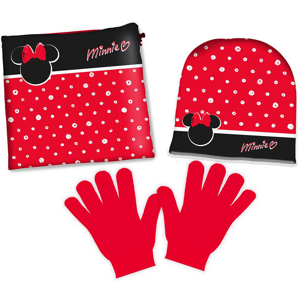 Disney Minnie Mouse Set hat, scarf and gloves Dots - ONE SIZE 3-6 yrs - Polyester Fleece