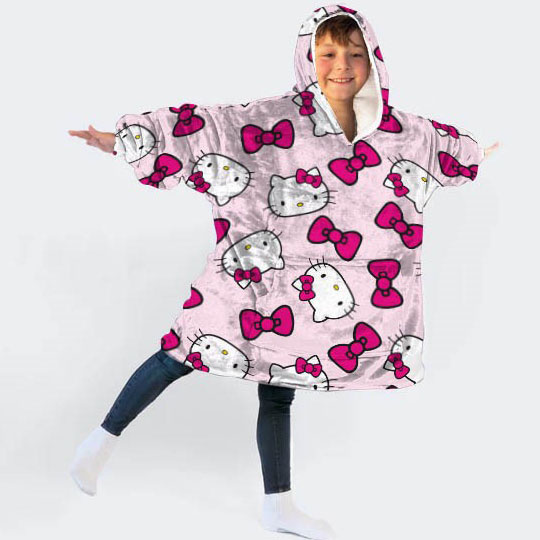Hello Kitty Hoodie Fleece deken Pink - Kind - One Size  (7-14 jaar) - Polyester
