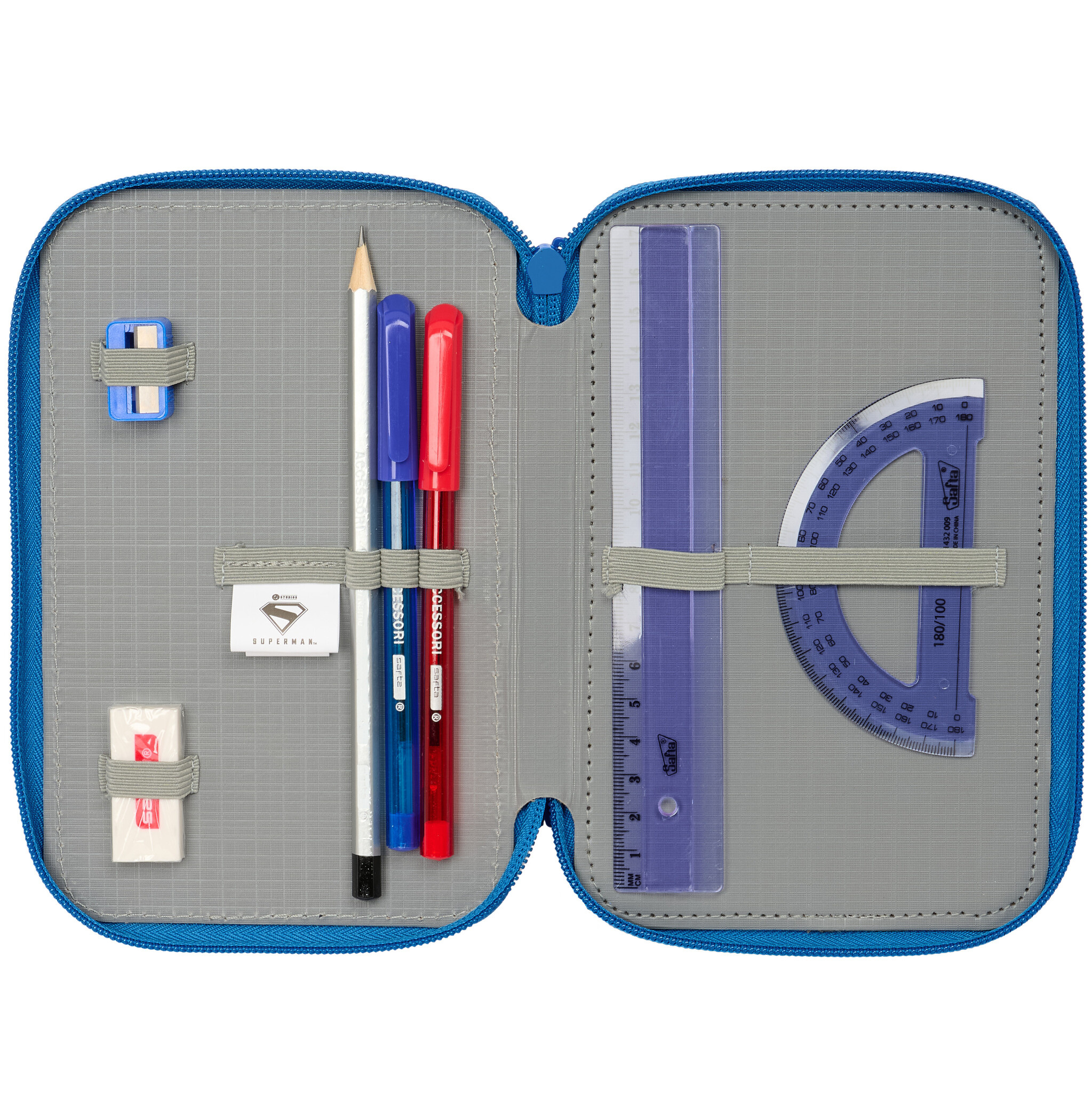 Superman Superhero Filled Pencil Case - 37 Pieces - 19.5 x 12.5 x 5.5 cm - Polyester