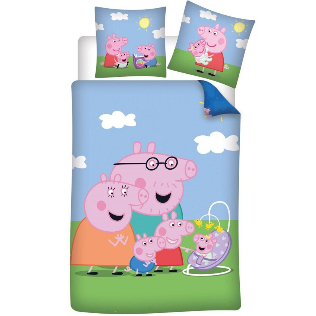 Peppa Pig Family Duvet Cover - 140 x 200 + 65 x 65 cm - Polycotton