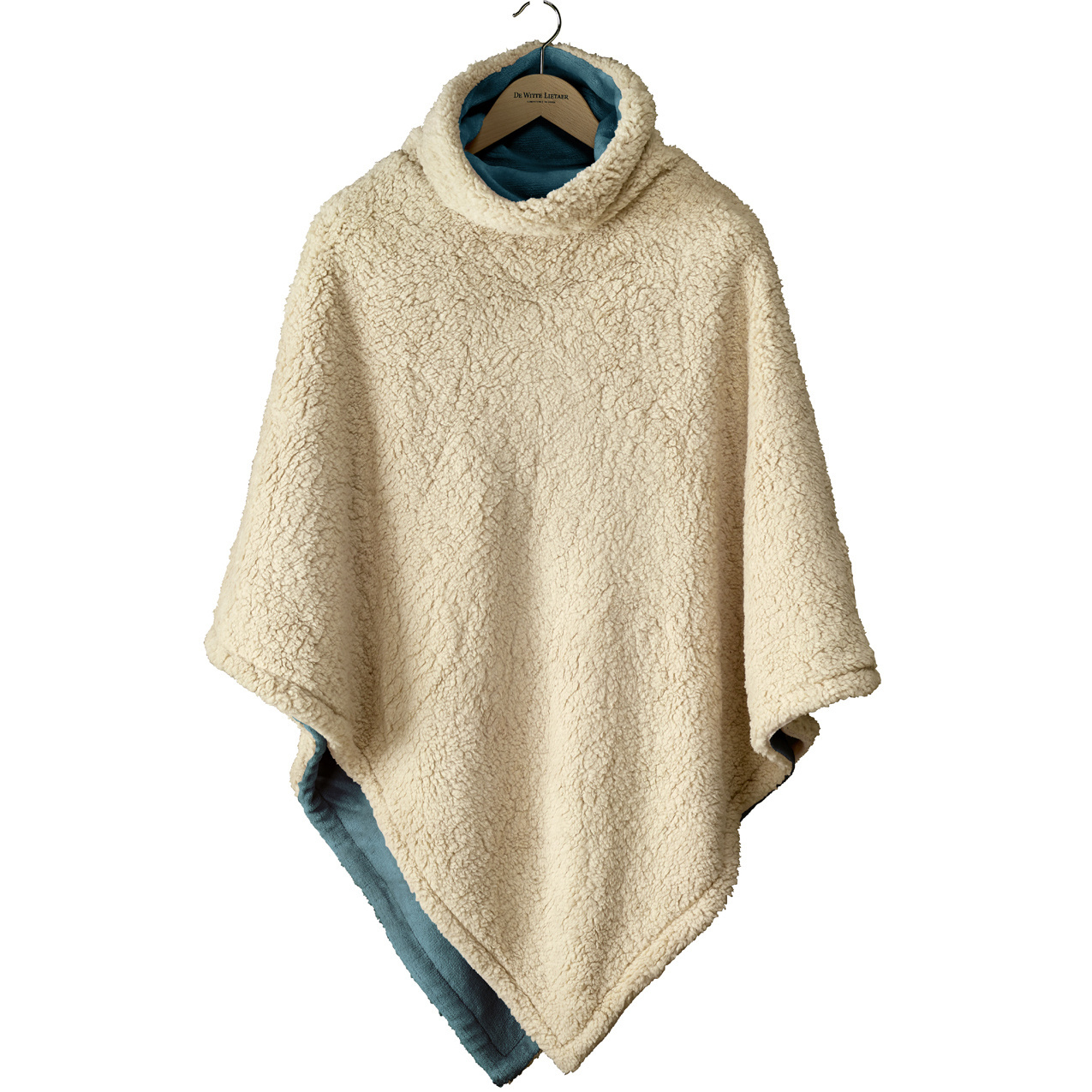 De Witte Lietaer Teddy Fleece Poncho Ganges - Petrol - 86 x 86 cm - Polyester