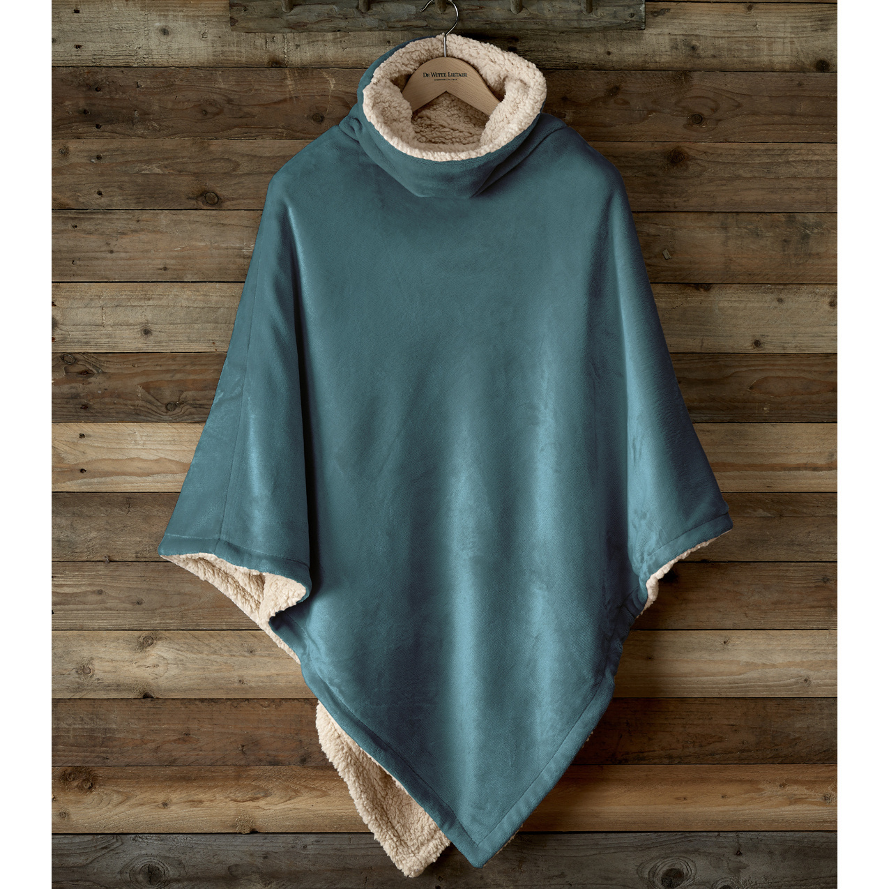 De Witte Lietaer Teddy Fleece Poncho Ganges - Petrol - 86 x 86 cm - Polyester