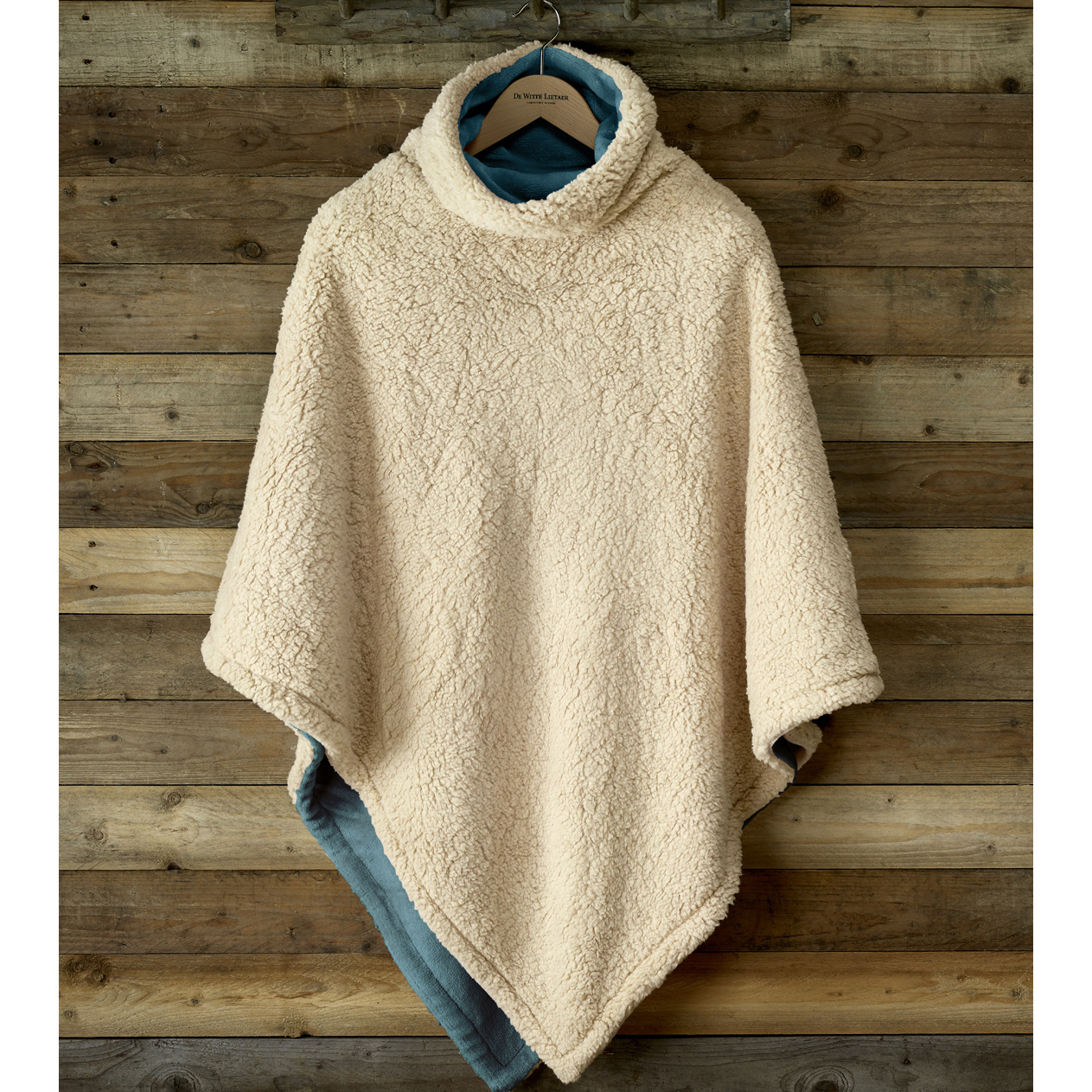 De Witte Lietaer Teddy Fleece Poncho Ganges - Petrol - 86 x 86 cm - Polyester