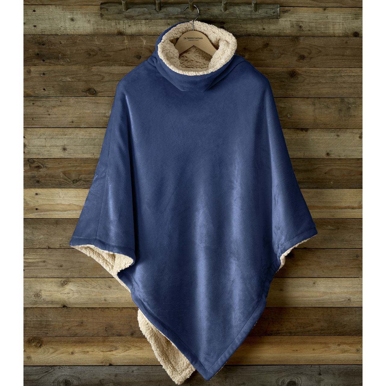 De Witte Lietaer Teddy Fleece Poncho Ganges - Royal Blue - 86 x 86 cm - Polyester