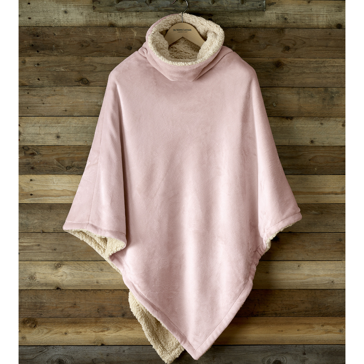 De Witte Lietaer Teddy Fleece Poncho Ganges - Vieux Rose - 86 x 86 cm - Polyester