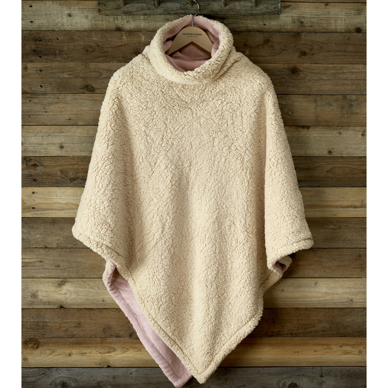De Witte Lietaer Teddy Fleece Poncho Ganges - Vieux Rose - 86 x 86 cm - Polyester