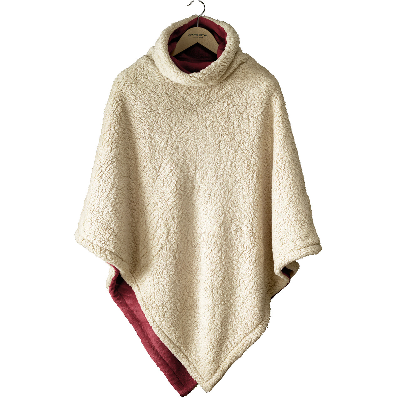 De Witte Lietaer Teddy Fleece Poncho Ganges - Wine Red - 86 x 86 cm - Polyester